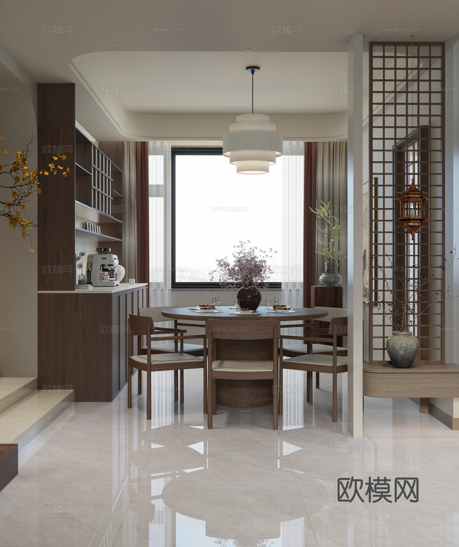 新中式禅意家居客厅su模型