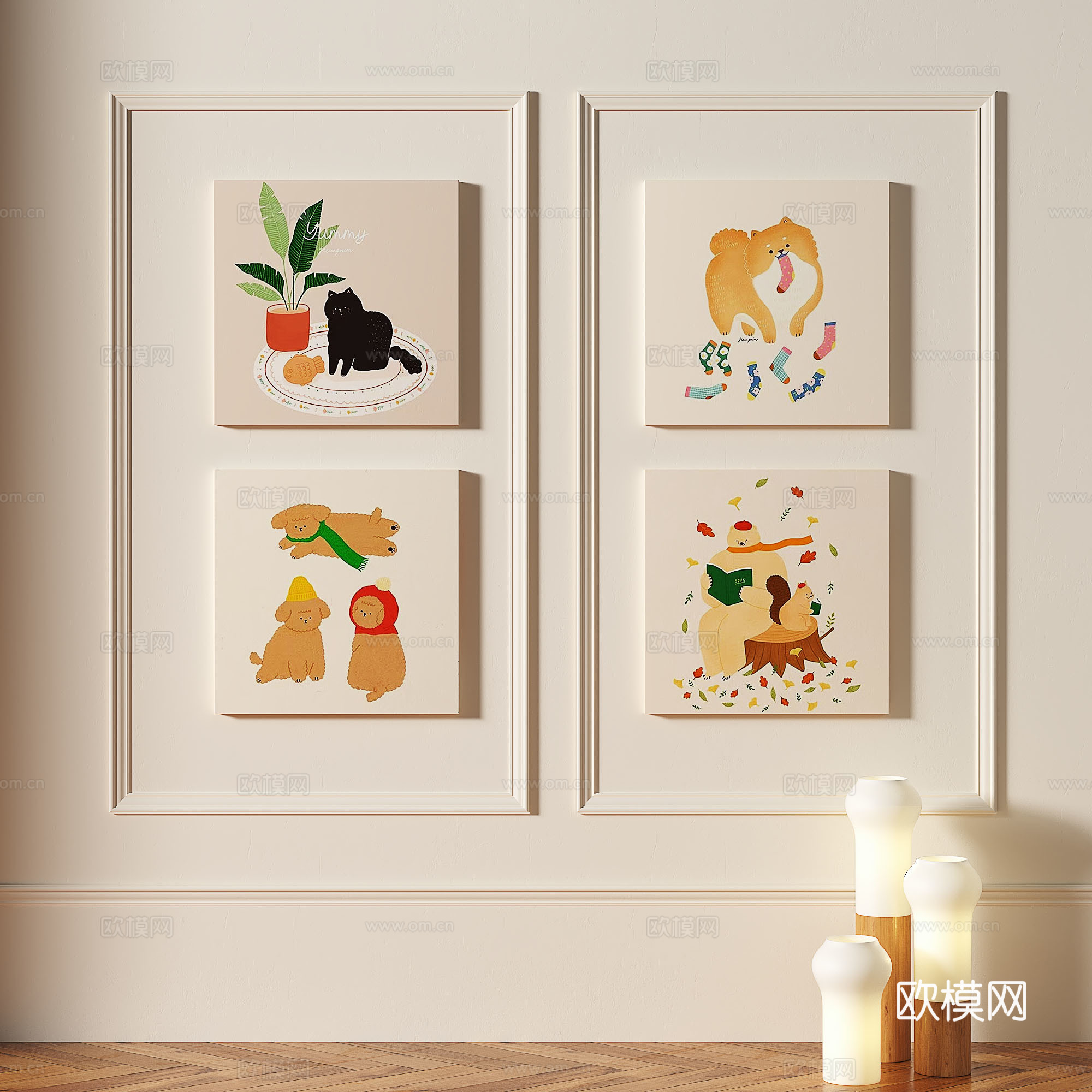 现代，简约，抽象，多巴胺，装饰画3d模型下载