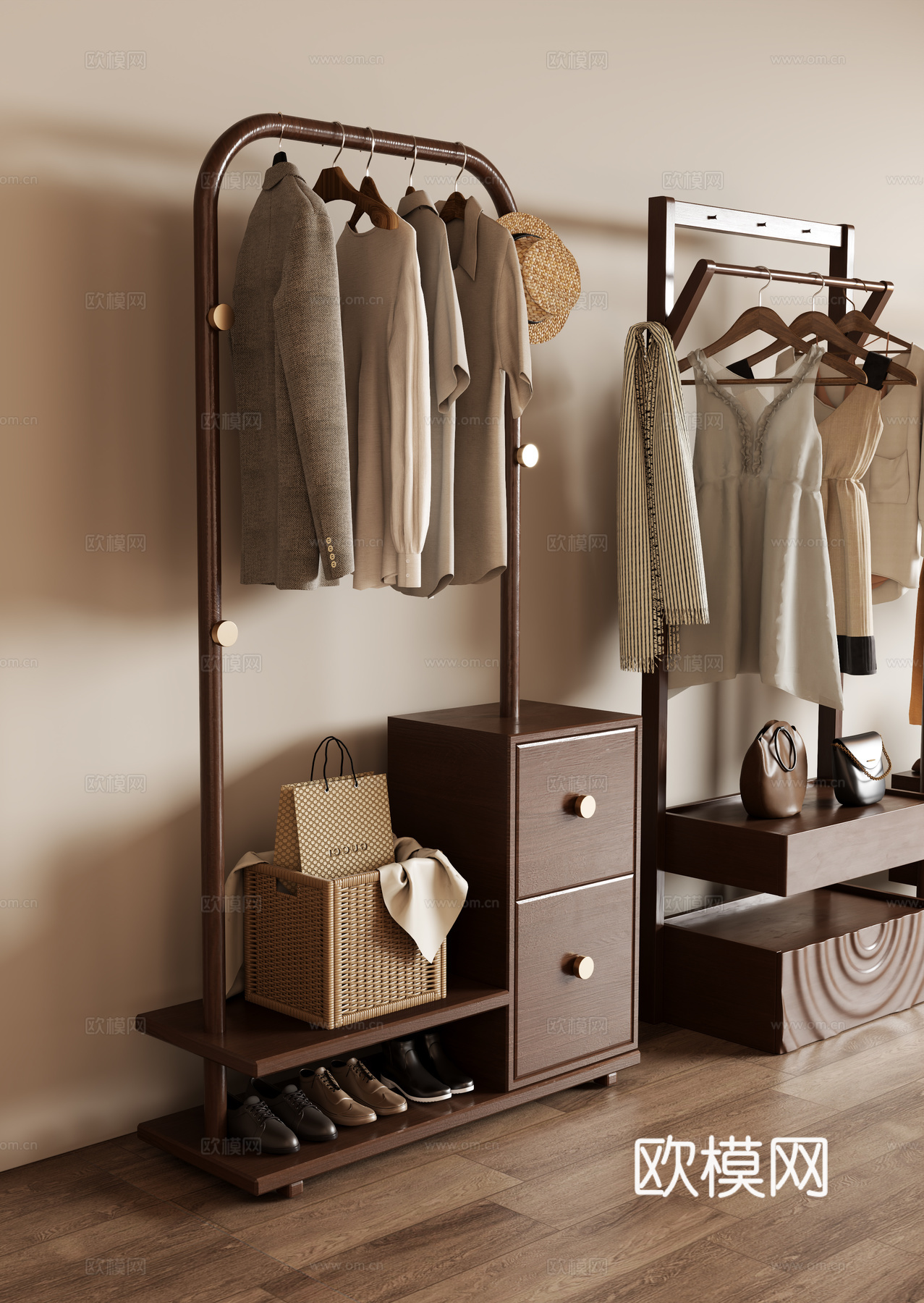 中古衣架 落地衣架 衣帽架su模型