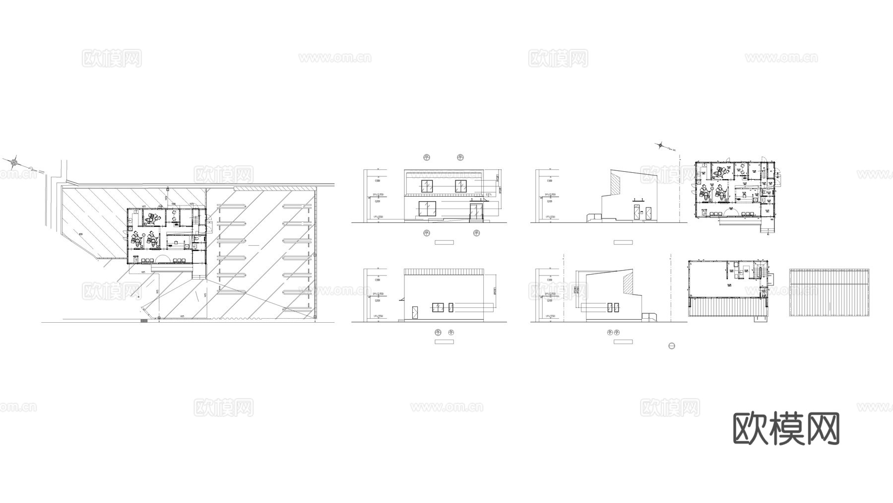 牙科诊所医院建筑平立面图纸cad施工图