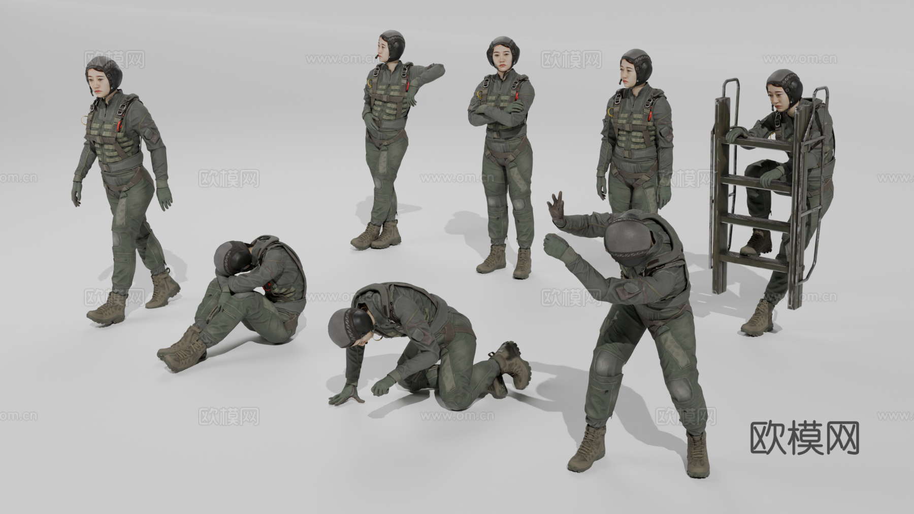 飞行员 驾驶员 女兵 女人 军人su模型