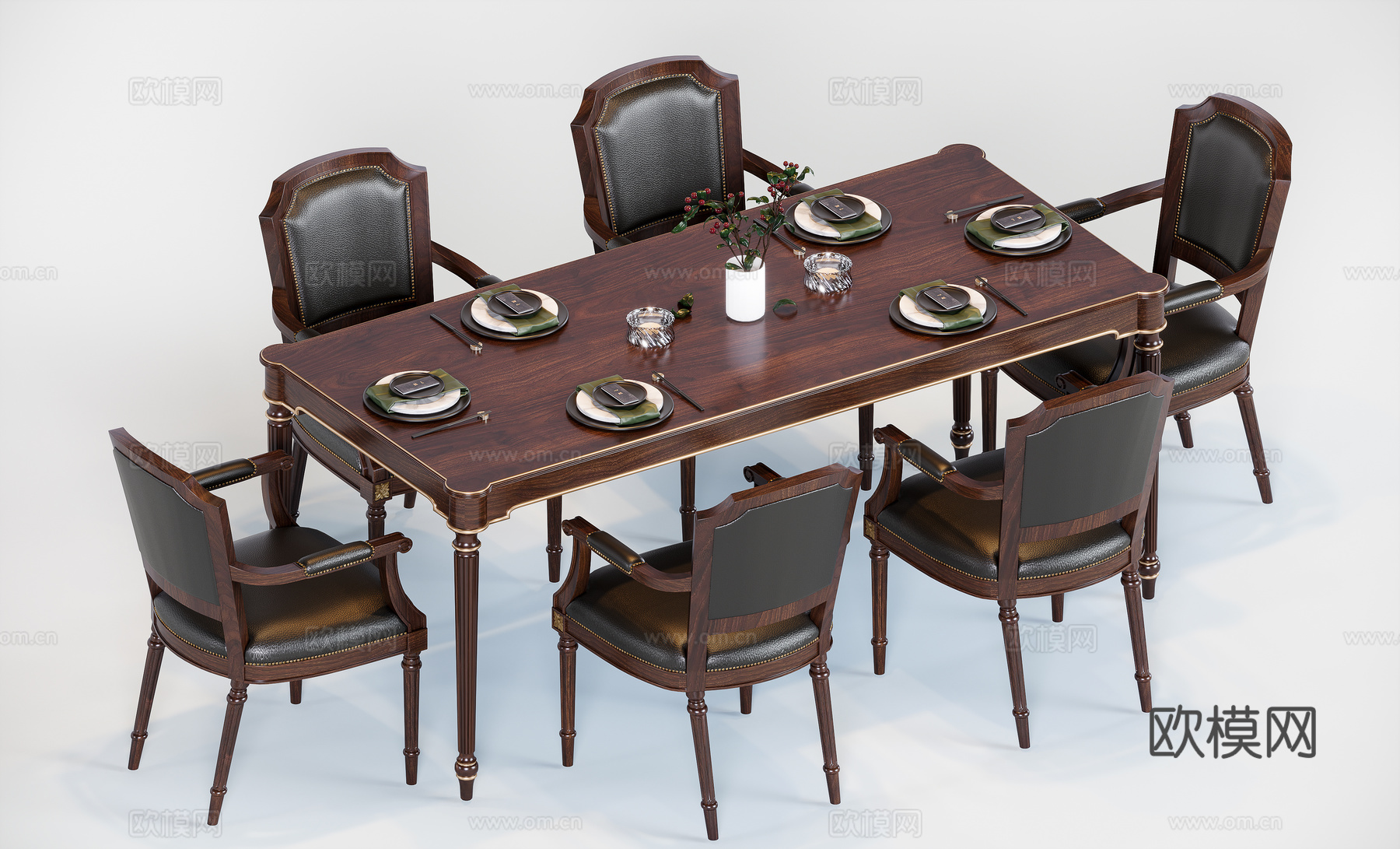 美式中古餐桌组合su模型