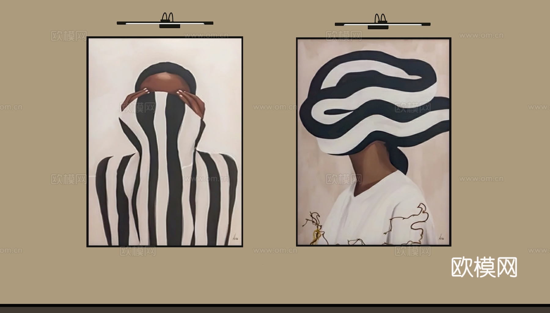 现代中古人物挂画su模型