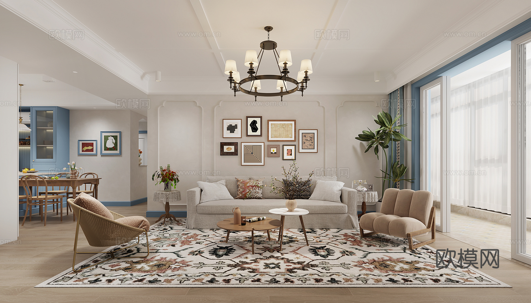 地中海客餐厅3d模型下载（渲染图2）