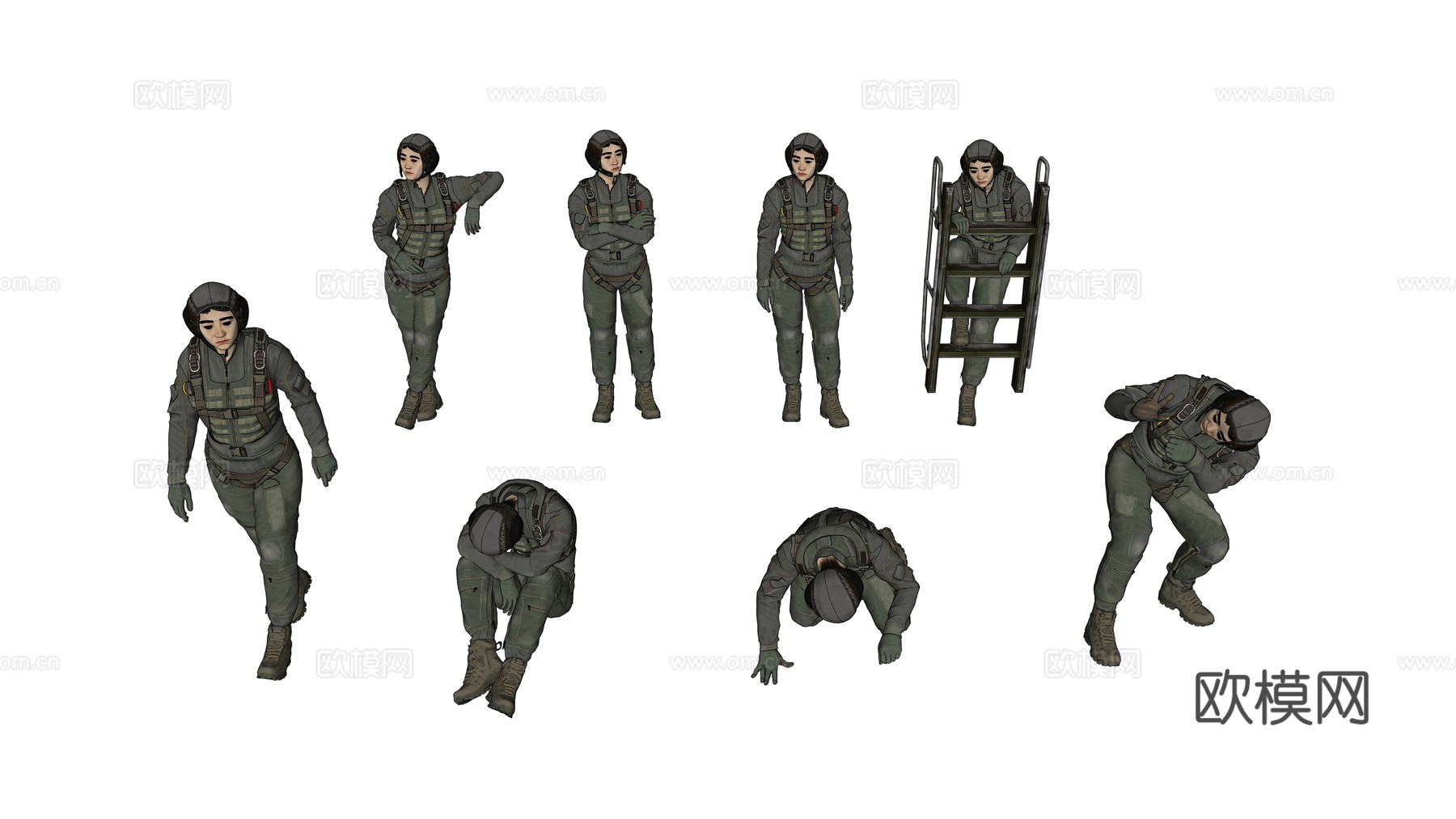 飞行员 驾驶员 女兵 女人 军人su模型