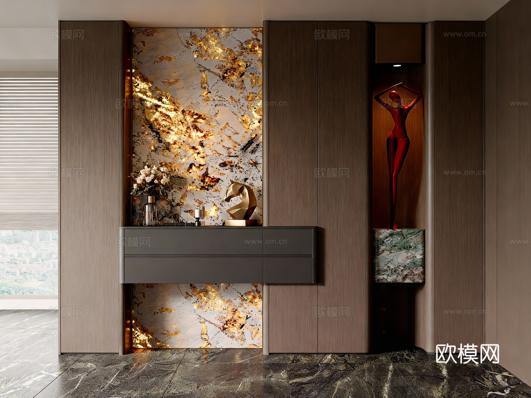 现代意式玄关 别墅玄关 玄关摆件 过道玄关 轻奢玄关 端景3d模型下载