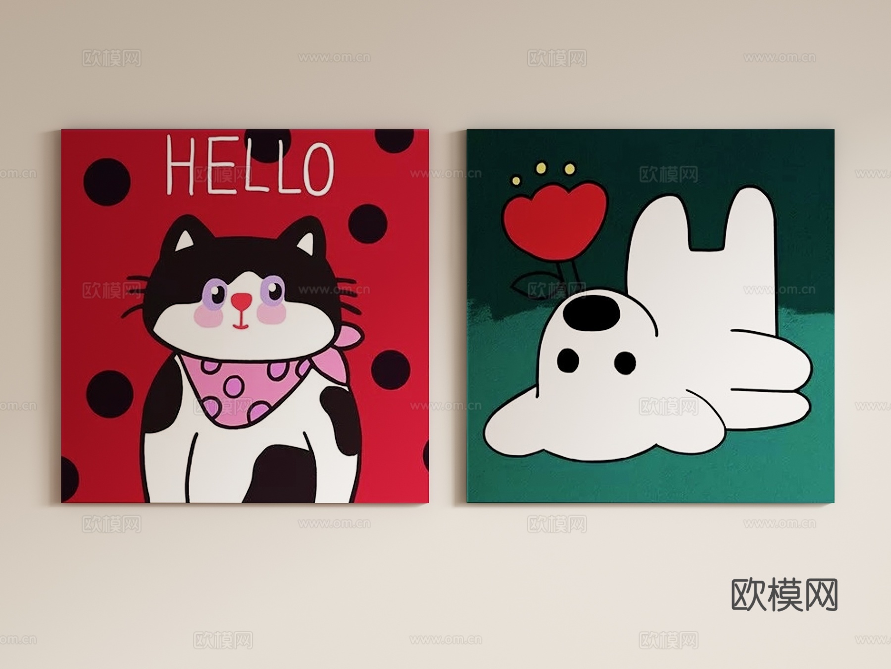 现代儿童卡通动物画3d模型下载