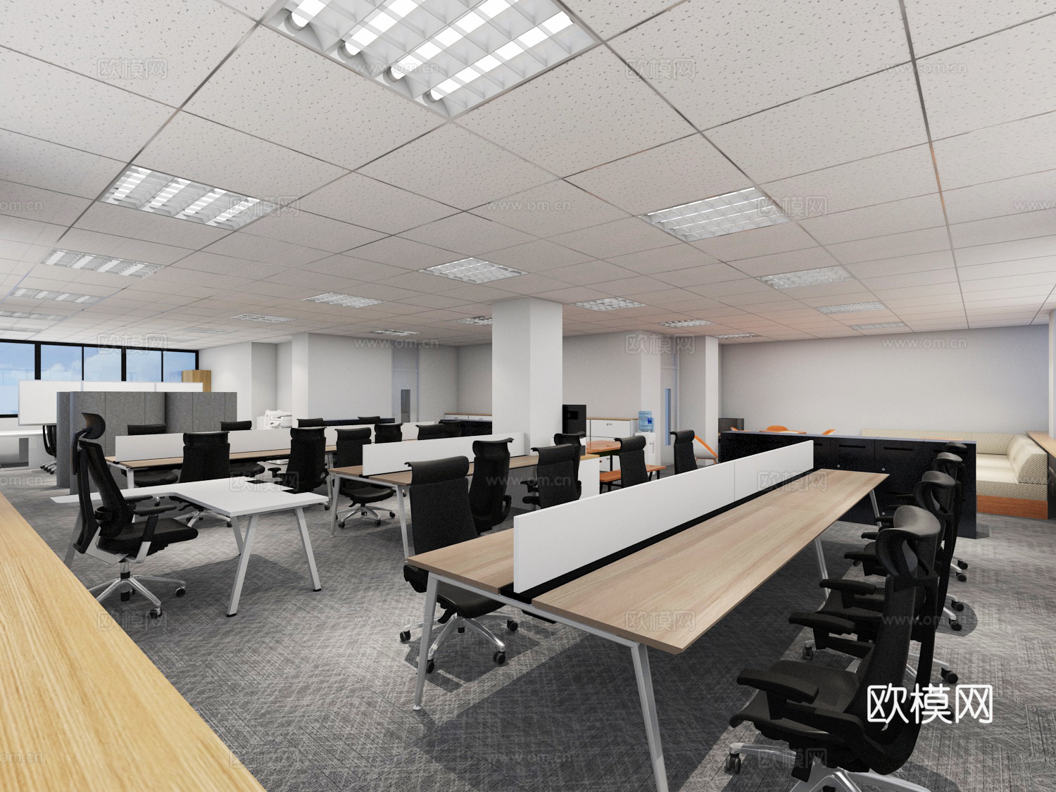 办公空间 工位办公室3d模型下载