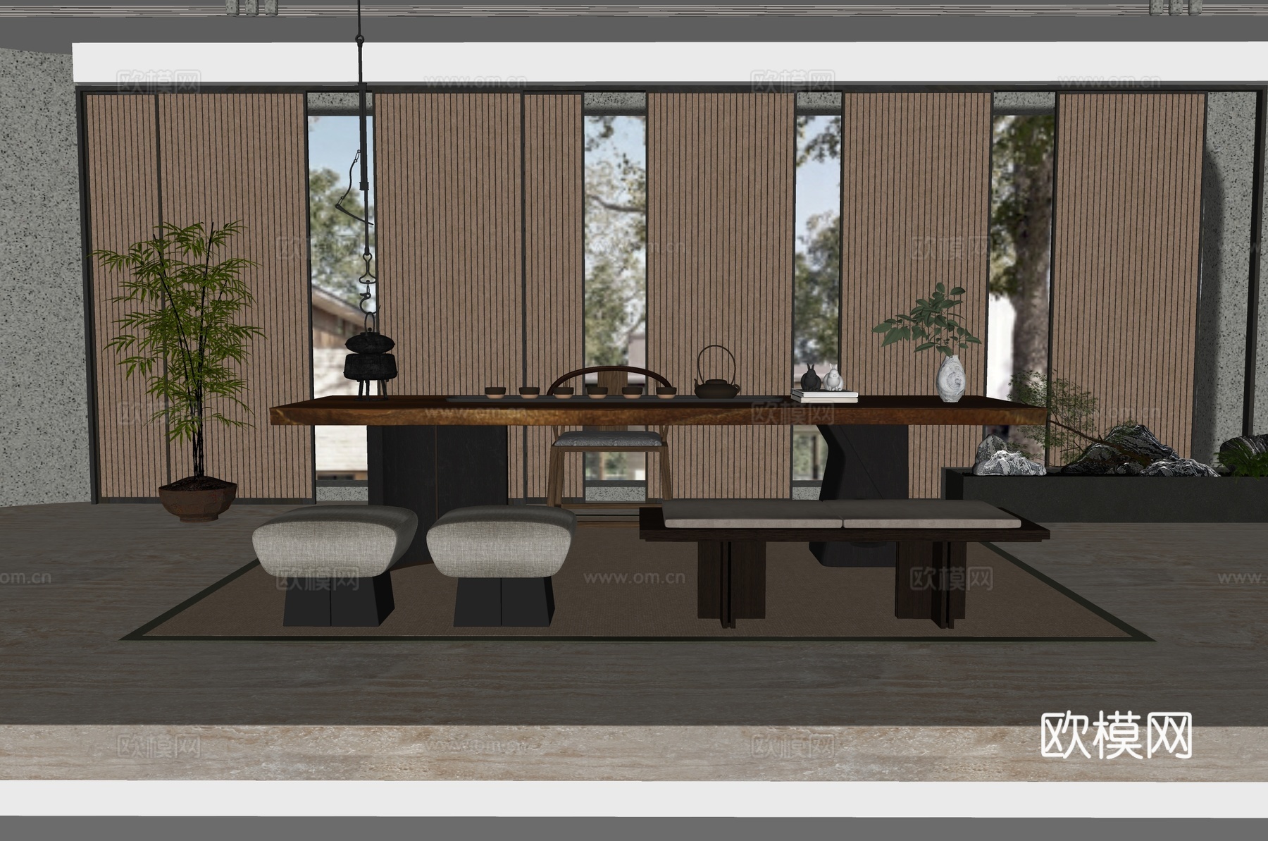 新中式茶室su模型