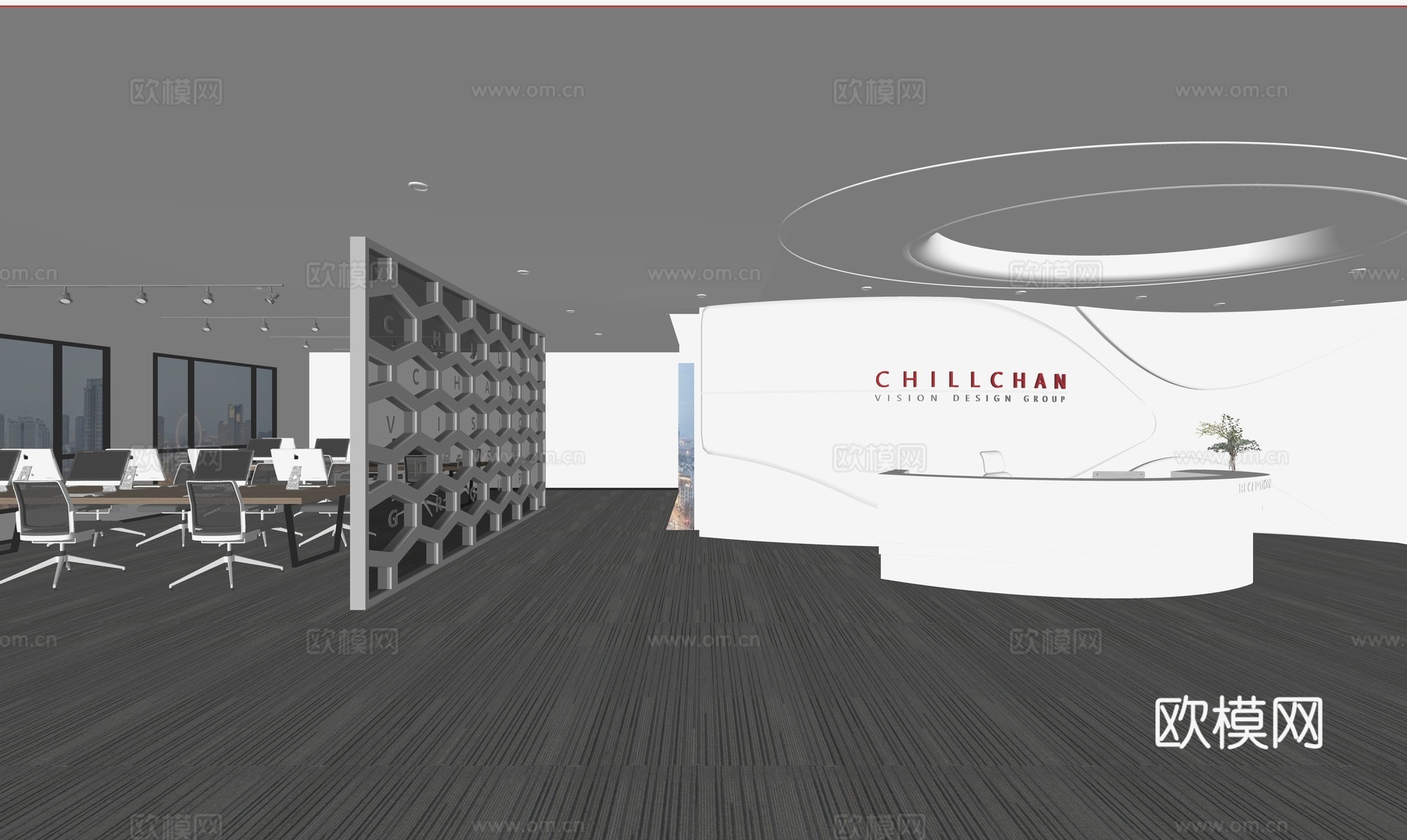 现代异形接待台服务前台su模型