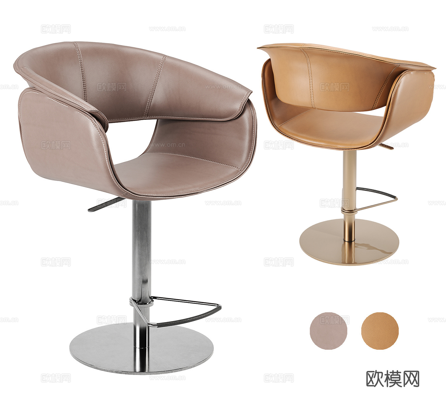 B&amp;B Italia 现代意式轻奢吧椅组合 皮革吧椅 旋转su模型