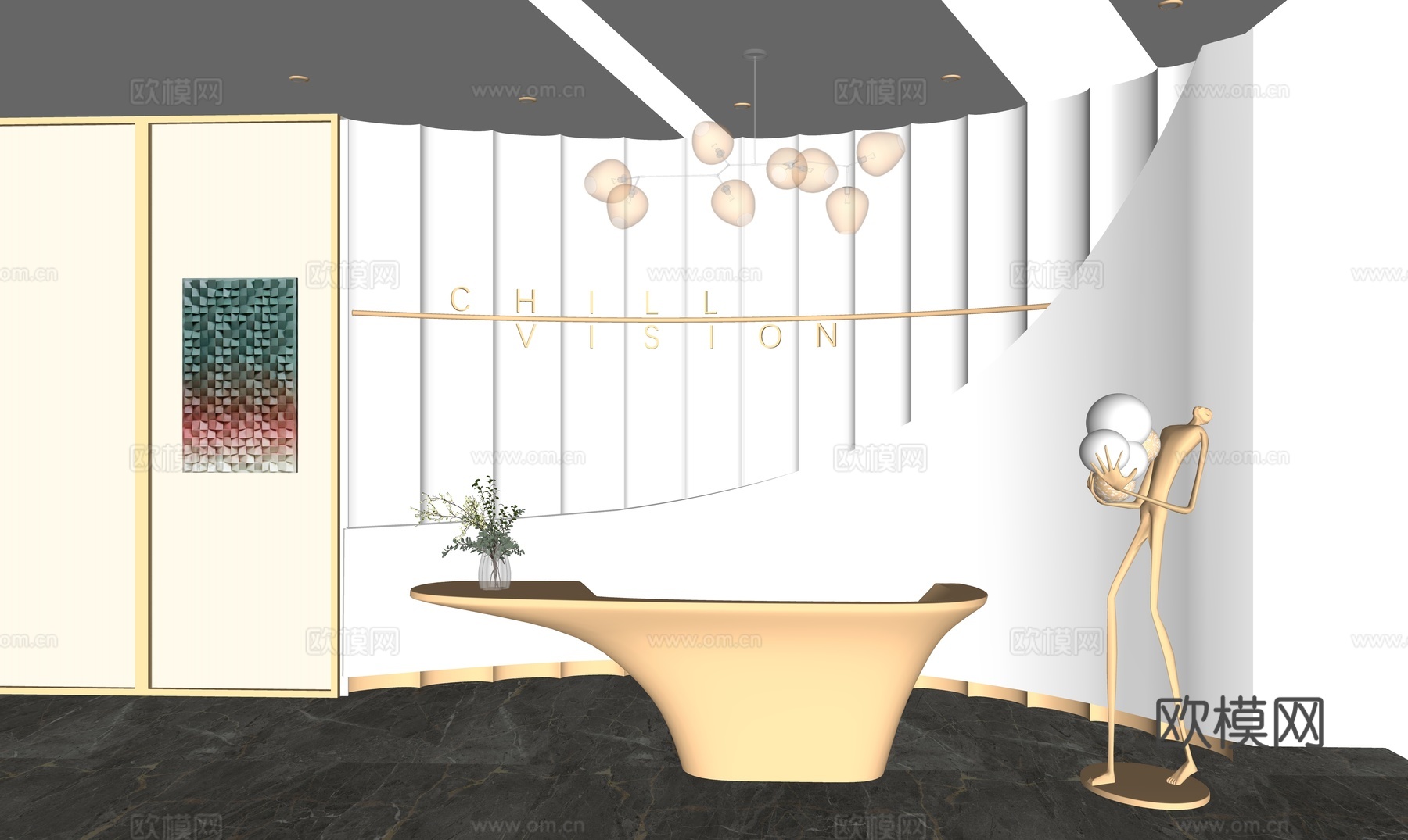 现代异形接待台服务前台su模型