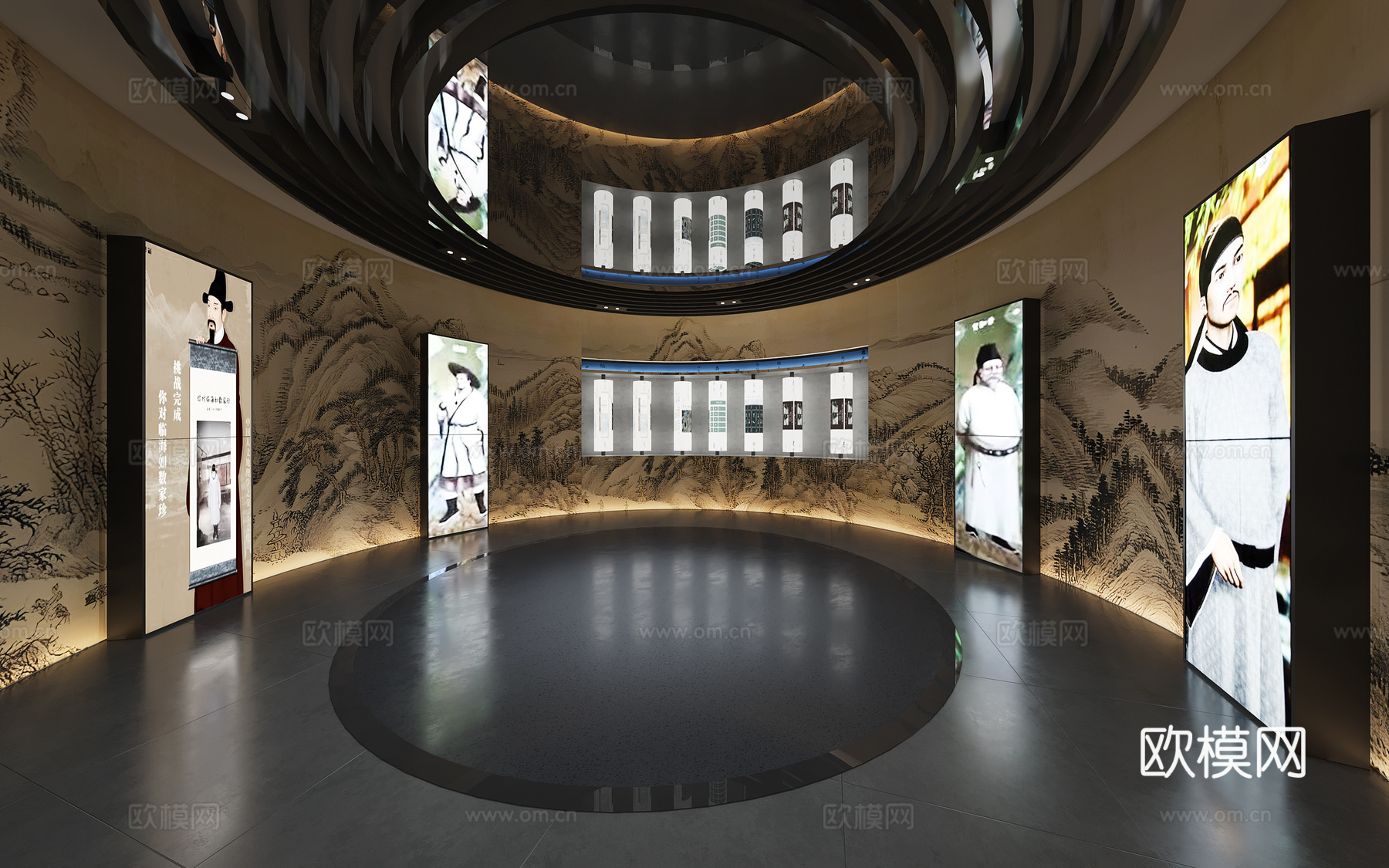 新中式 文化展厅 艺术展馆3D模型3d模型下载（渲染图1）