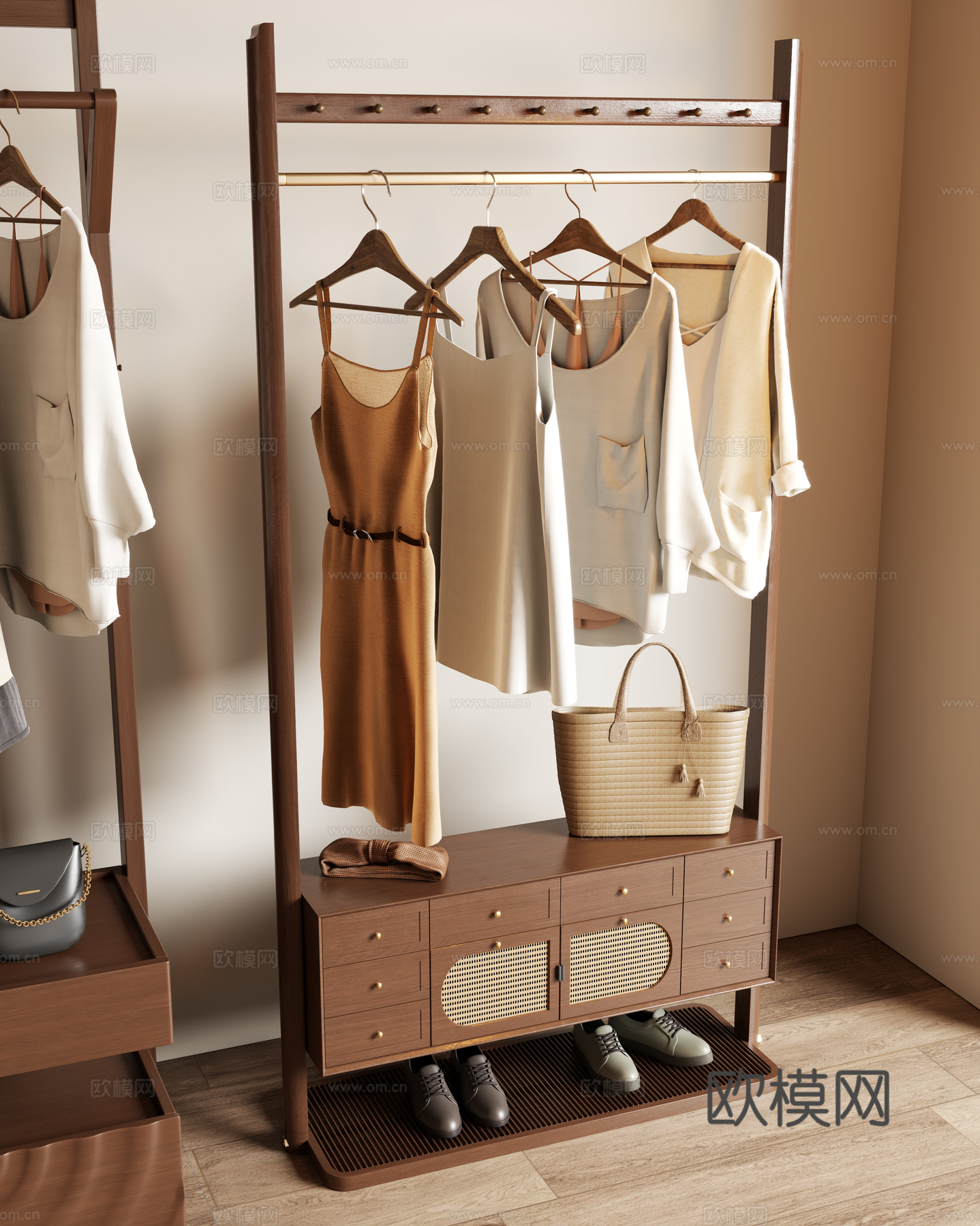 中古衣架 落地衣架 衣帽架su模型
