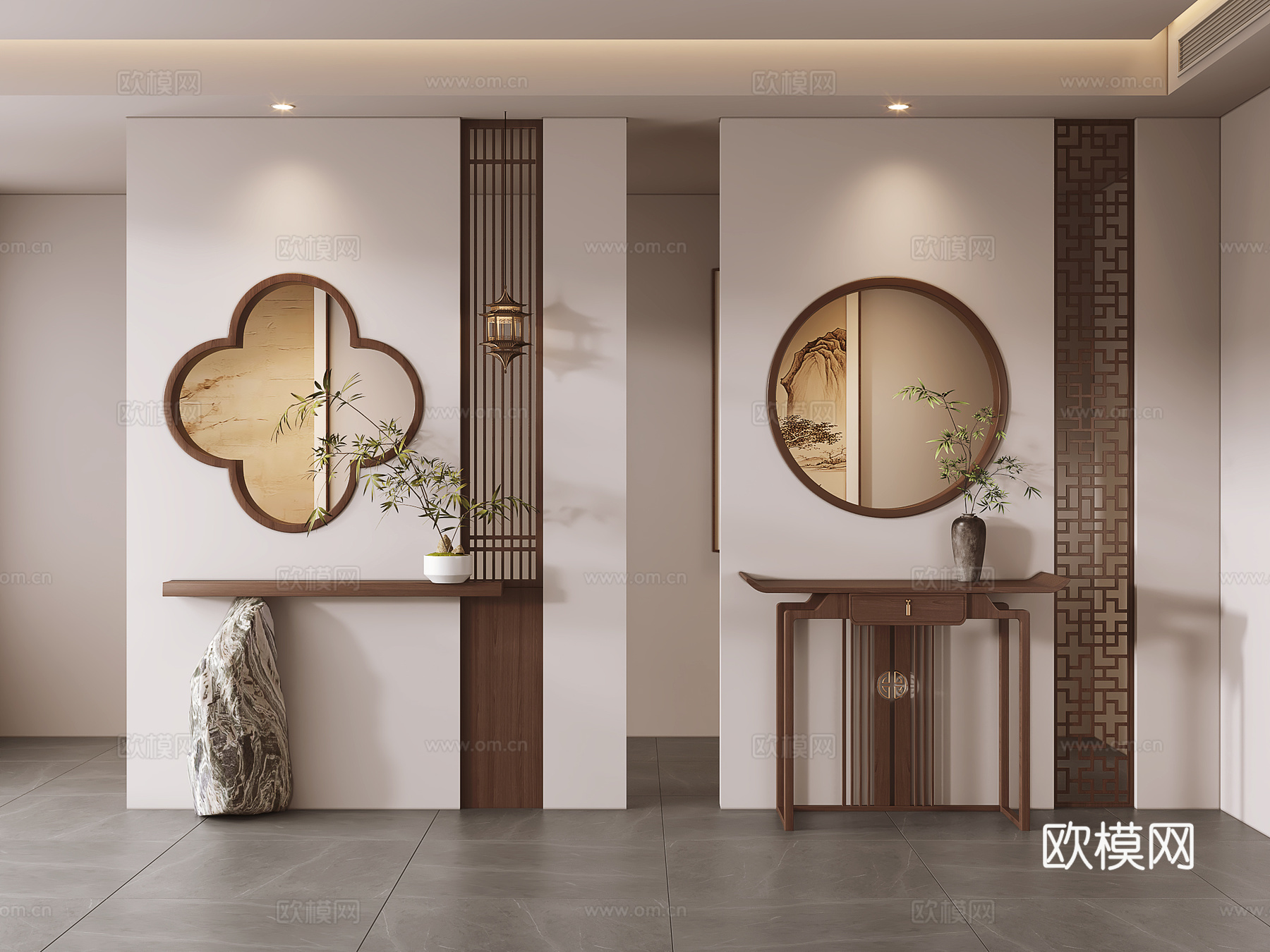 新中式玄关 隔断su模型
