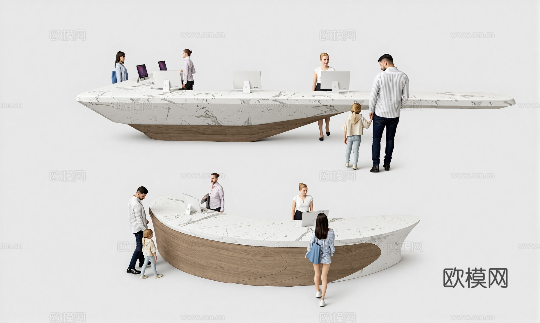 现代异形接待台服务前台su模型