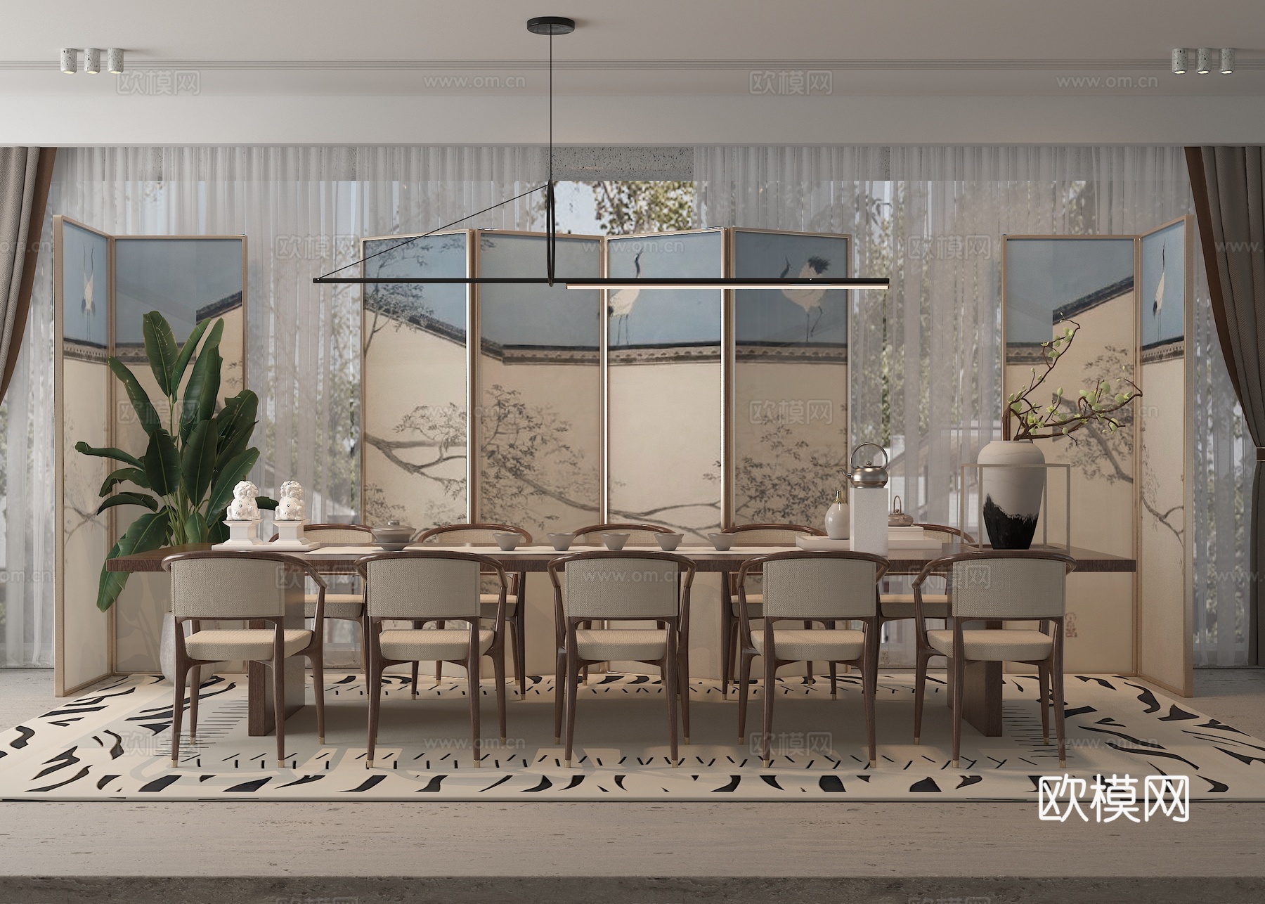 新中式茶室su模型