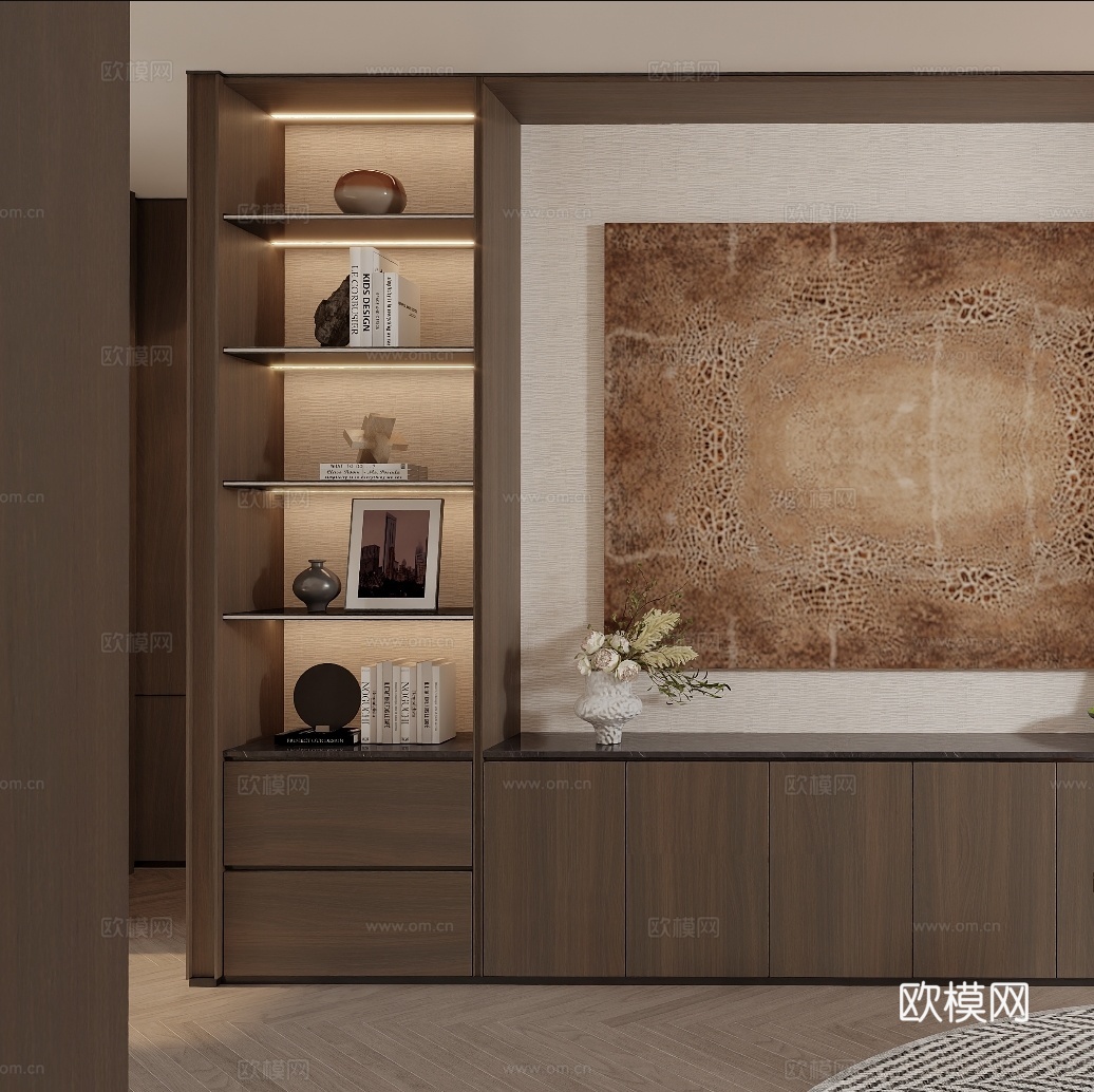 现代意式开放书房su模型