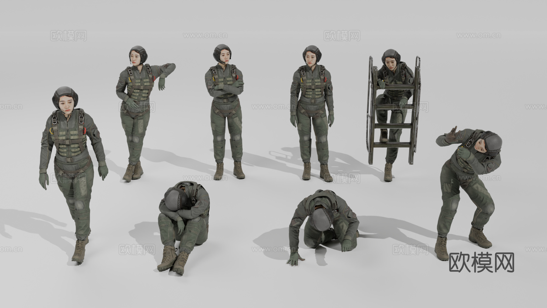 飞行员 驾驶员 女兵 女人 军人su模型