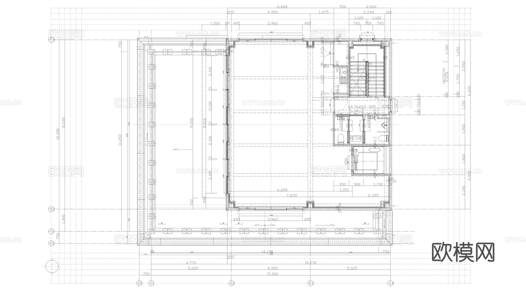 屋顶阁楼阳台平面图cad施工图