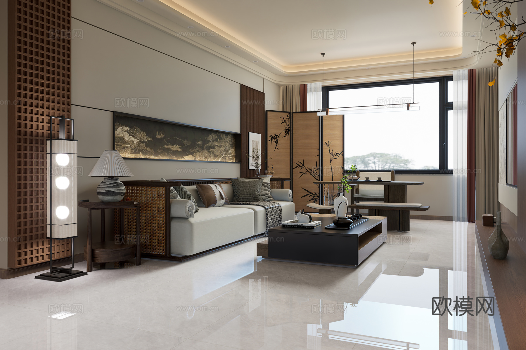 新中式禅意家居客厅su模型