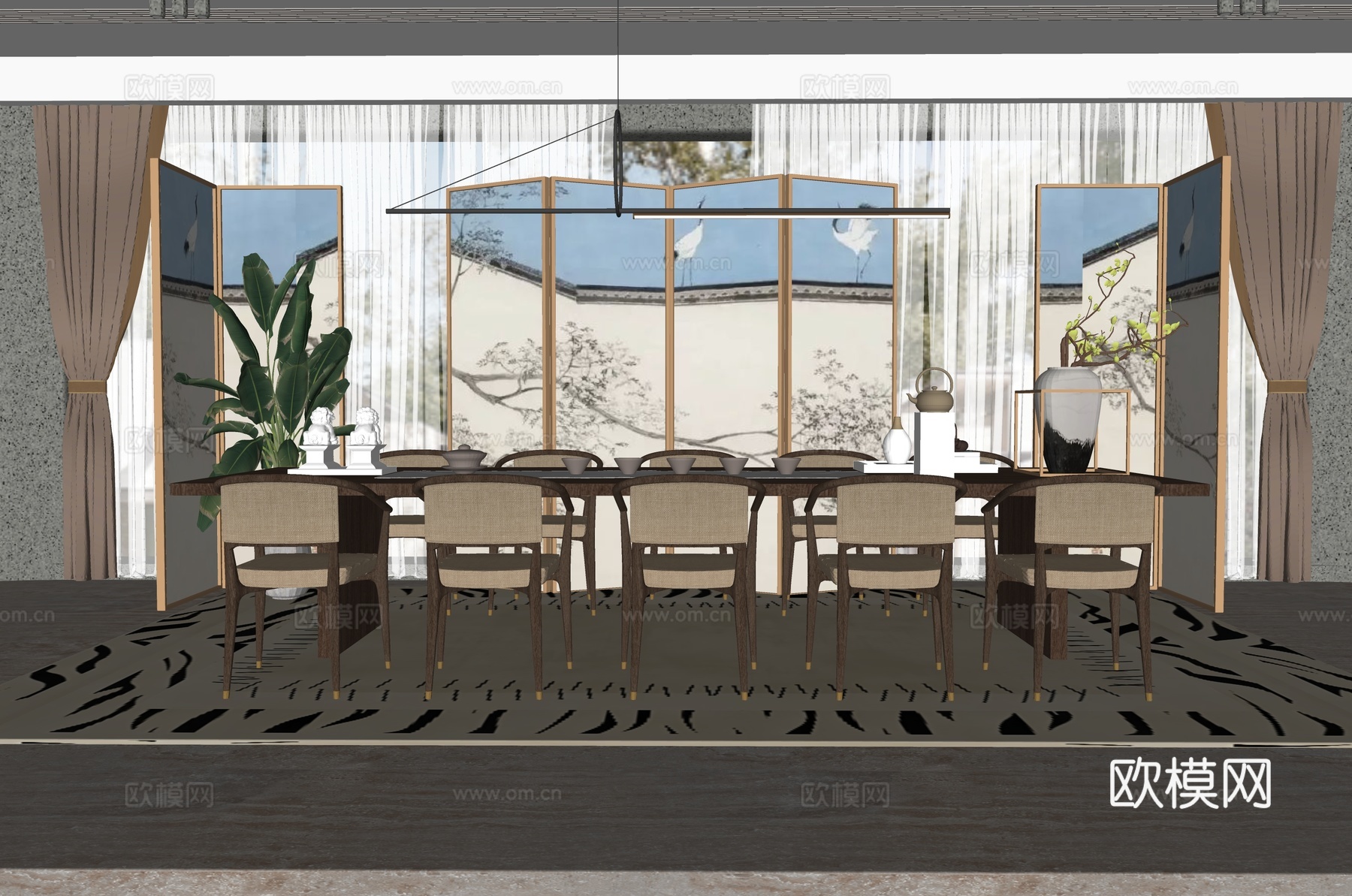 新中式茶室su模型