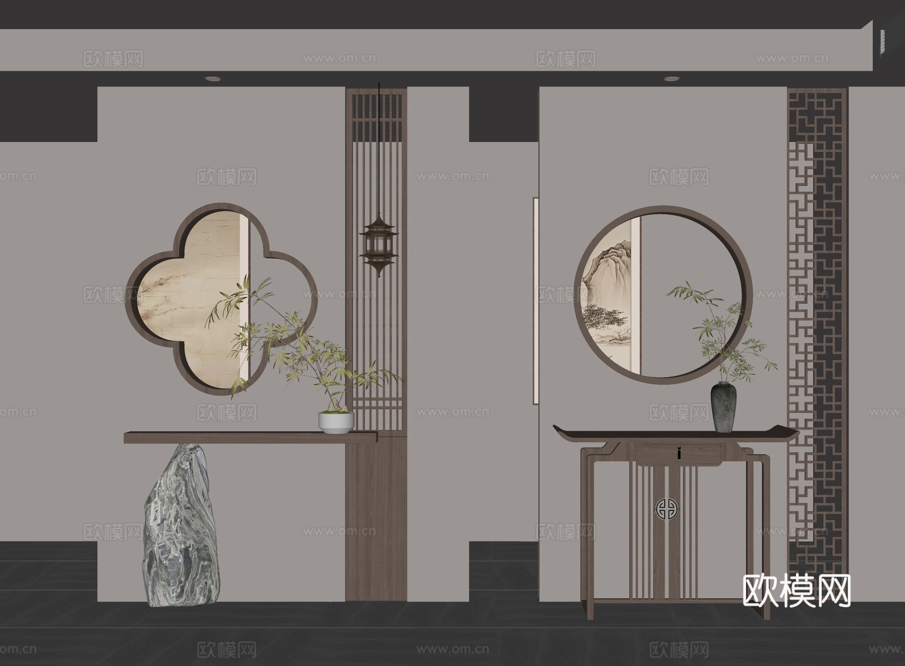 新中式玄关 隔断su模型