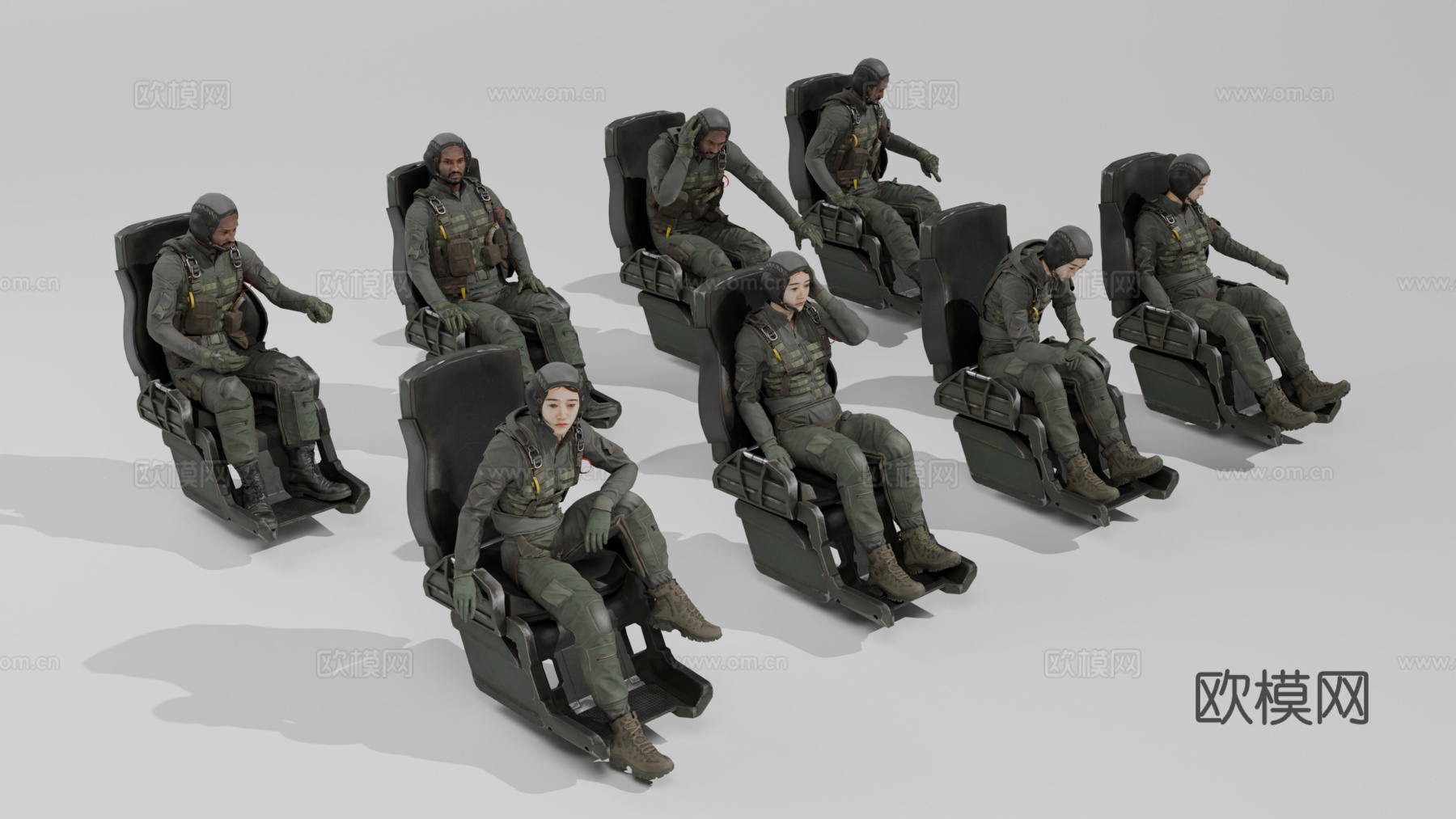 飞行员 驾驶员 女兵 女人 军人su模型