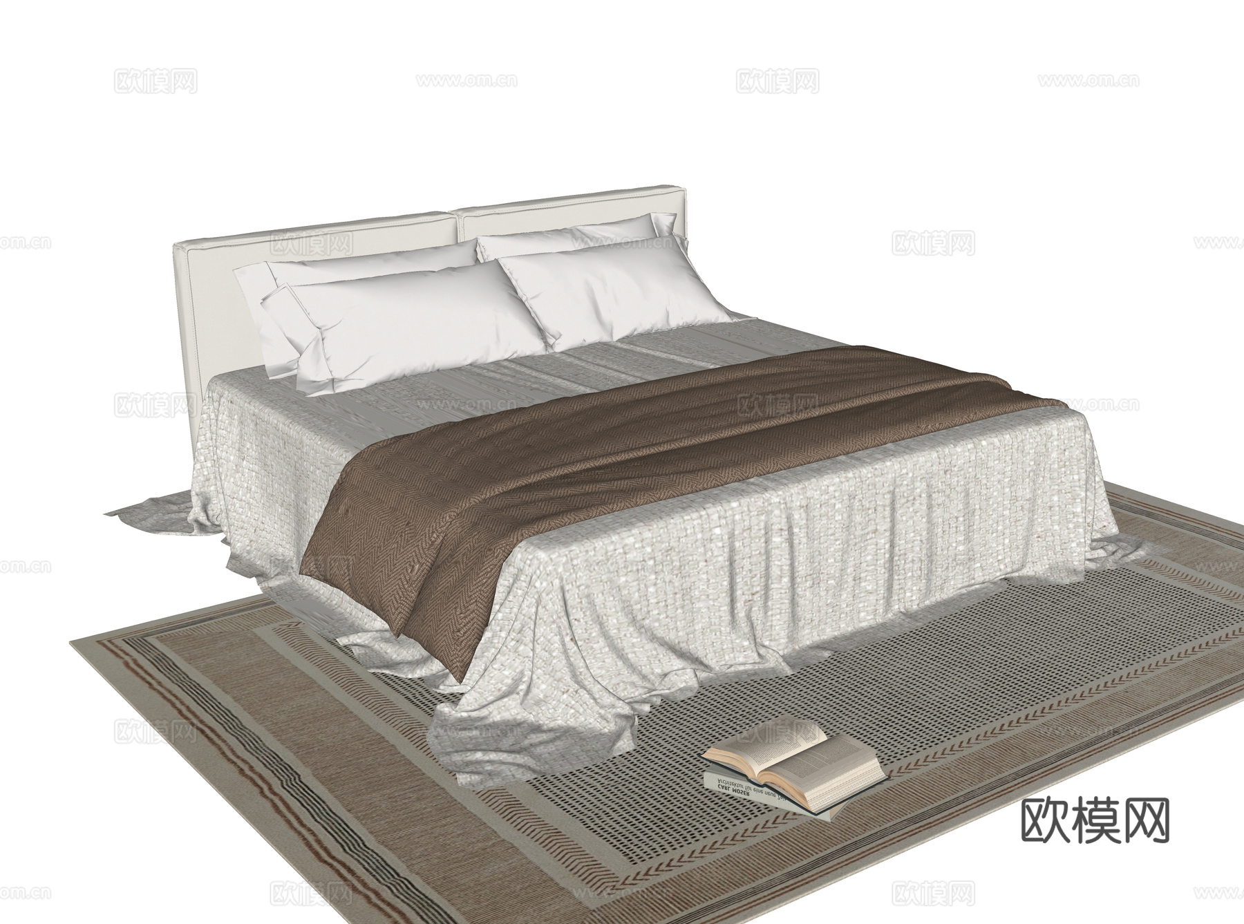 现代双人床su模型