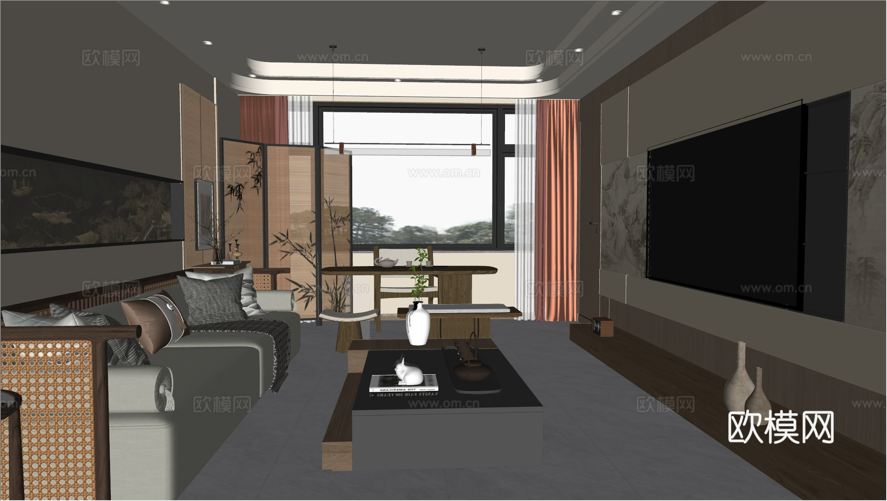 新中式禅意家居客厅su模型