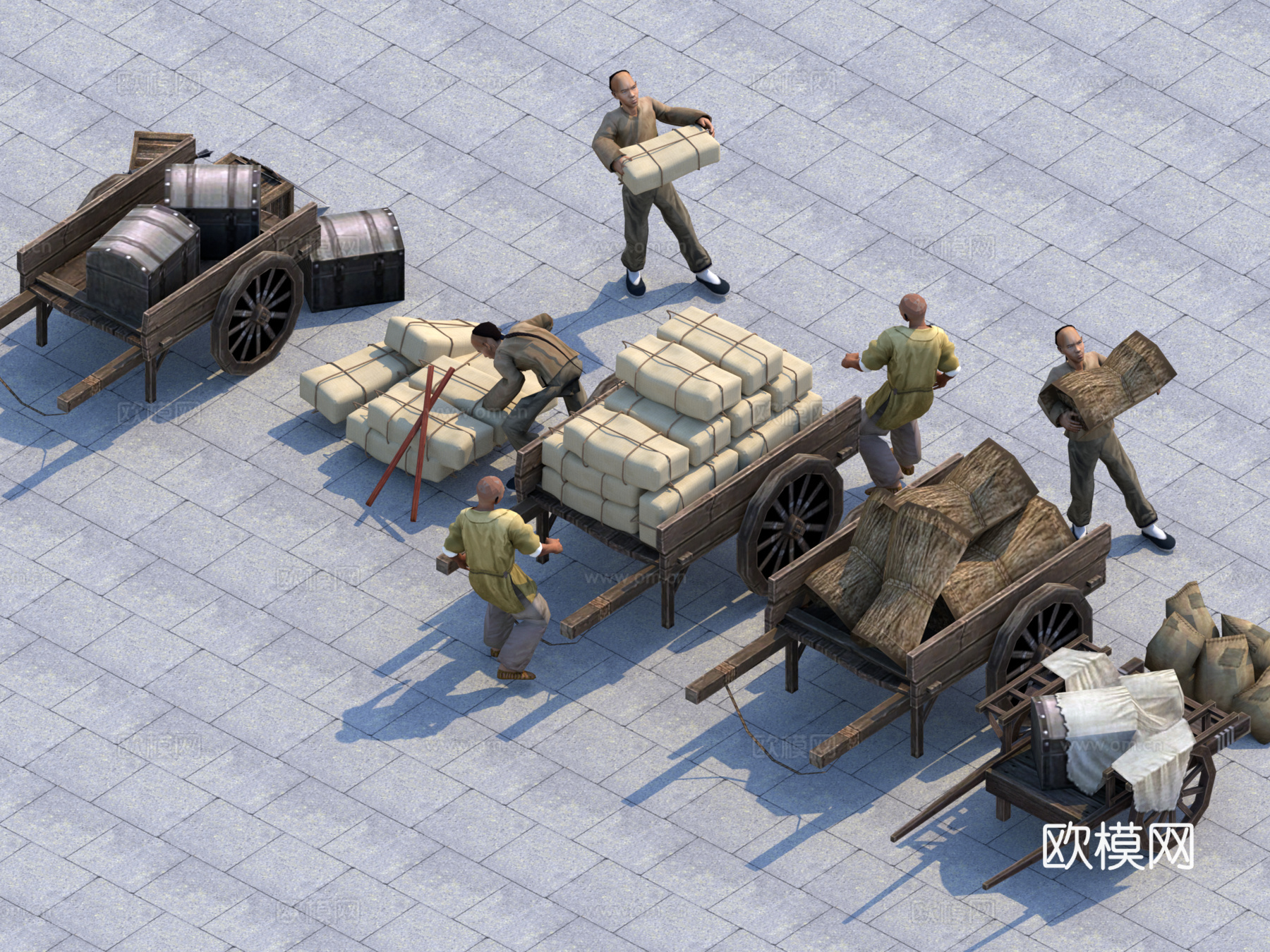古代货物，搬运，古代搬运工，货物免费su模型