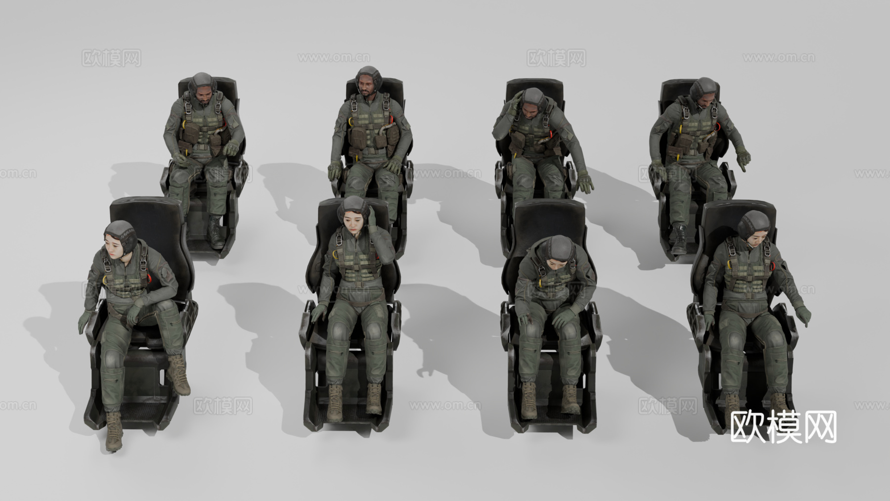 飞行员 驾驶员 女兵 女人 军人su模型