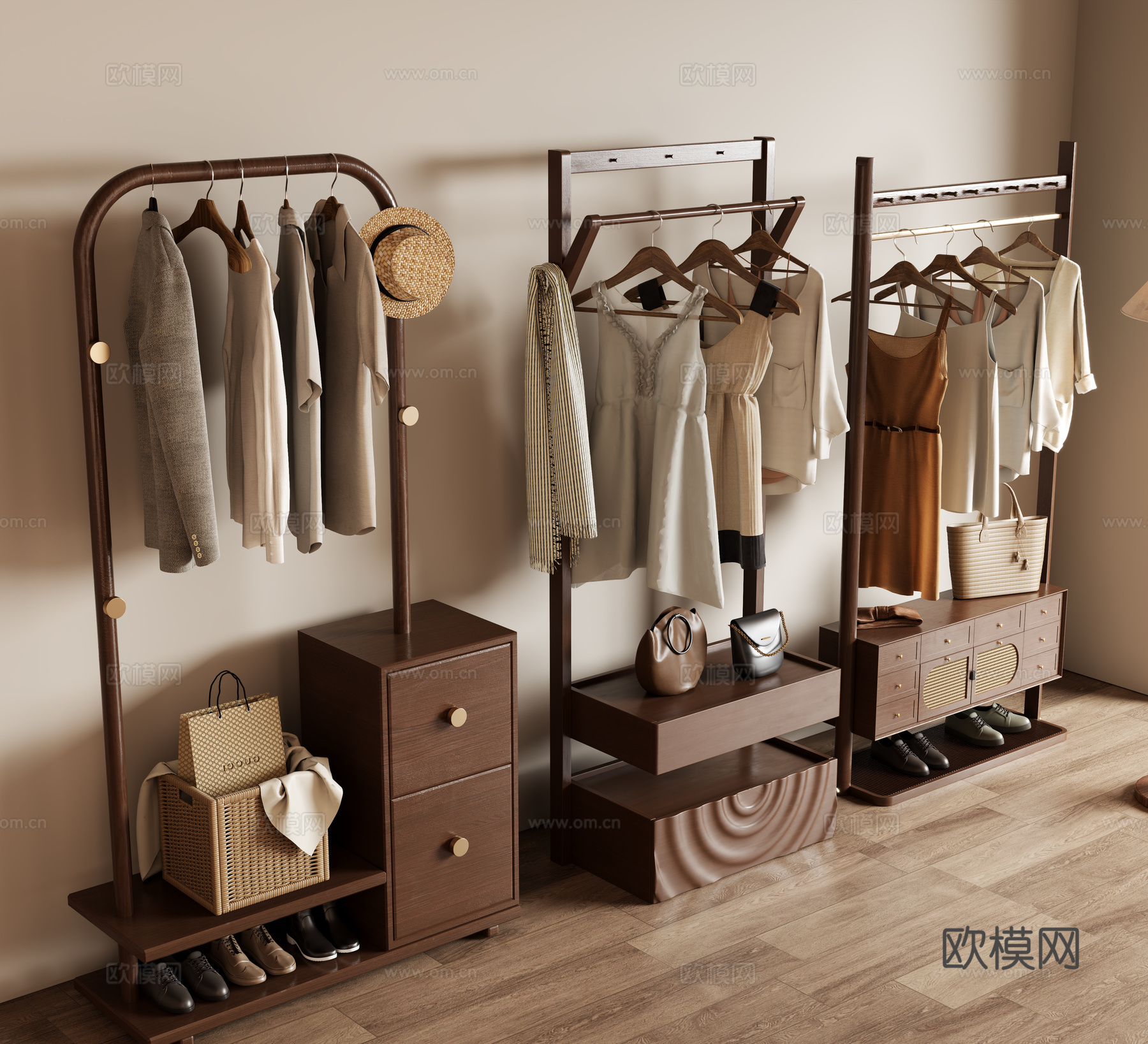 中古衣架 落地衣架 衣帽架su模型