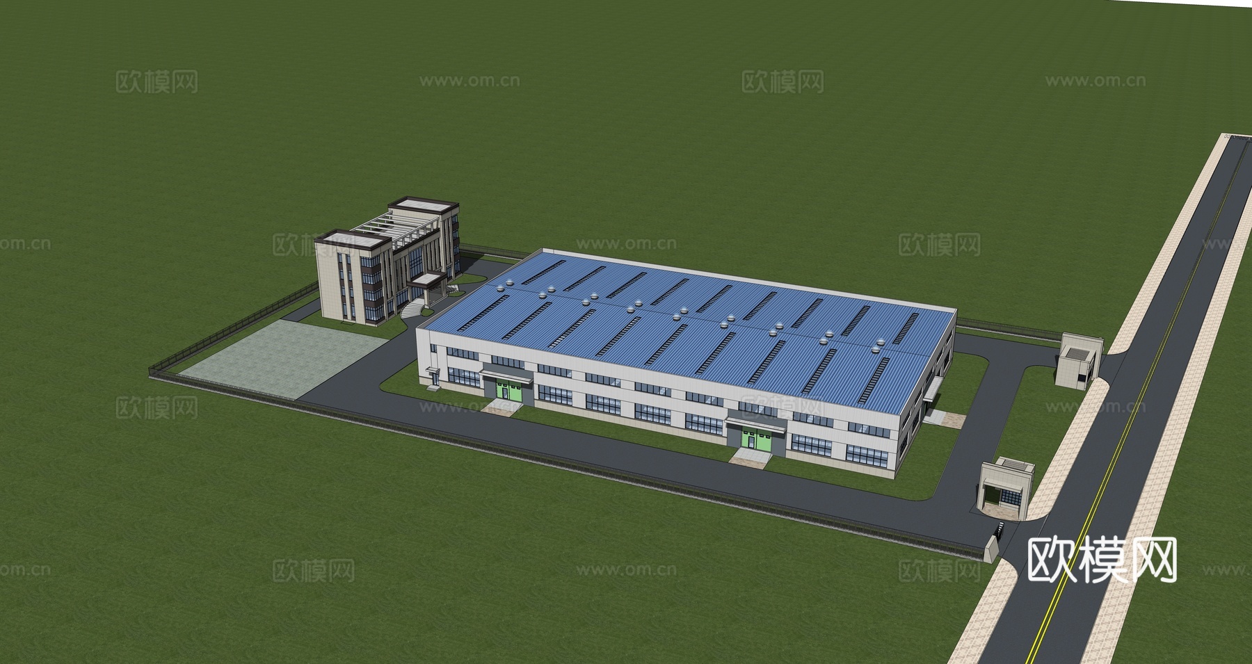 现代厂房 工业园 办公楼su模型