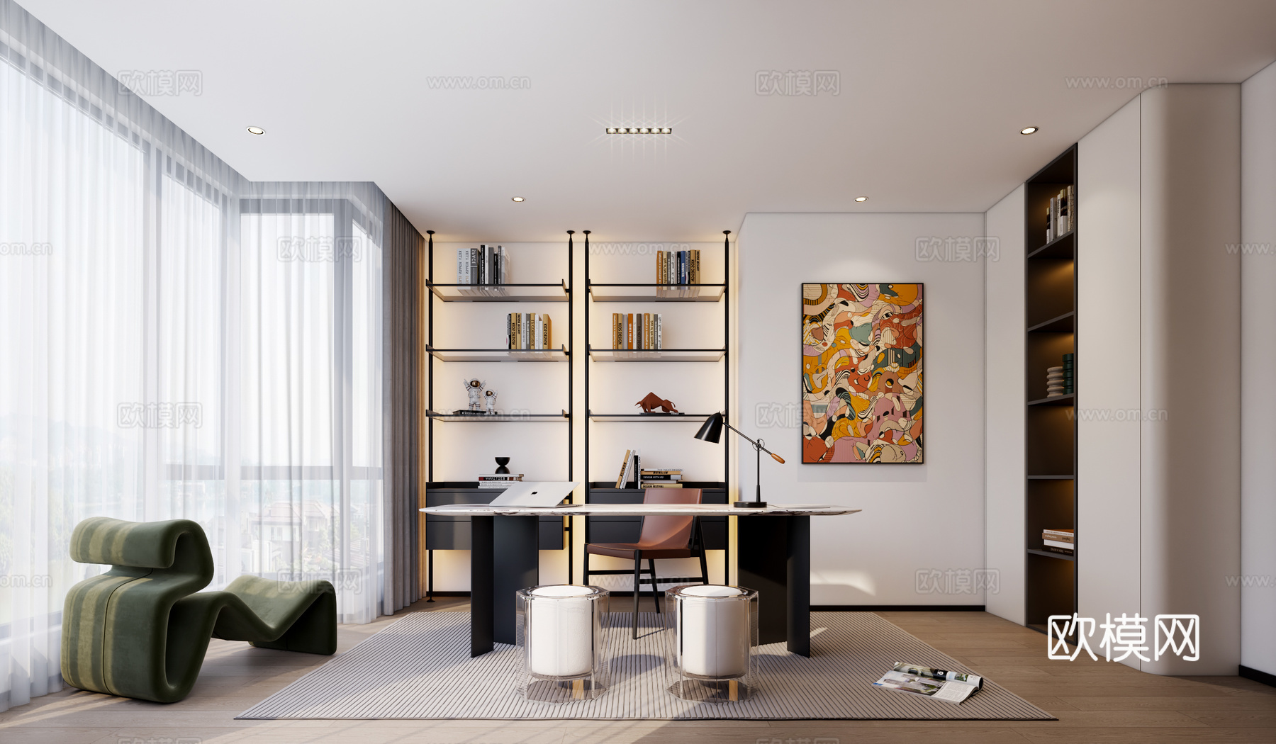 现代书房3d模型下载