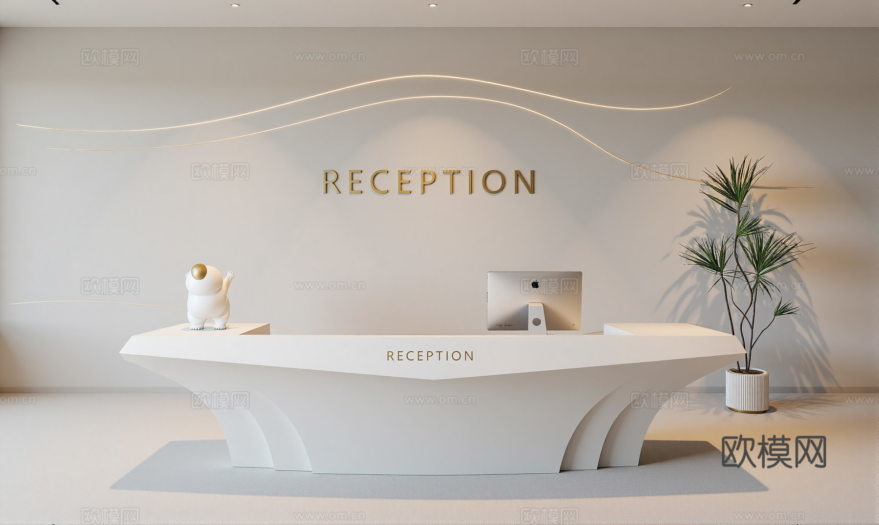 现代异形接待台服务前台su模型下载（渲染图1）