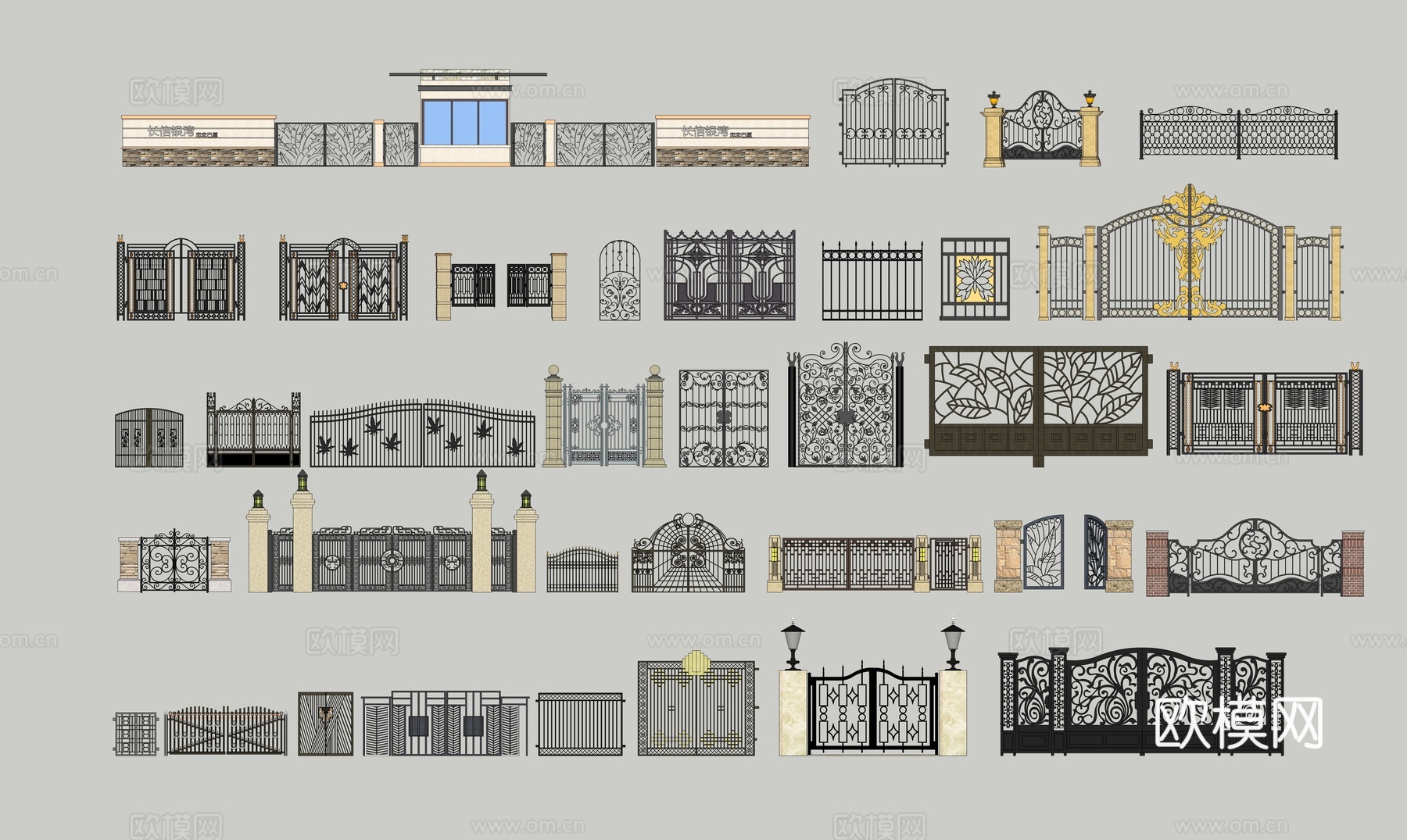 欧式铁艺大门_栏杆su模型