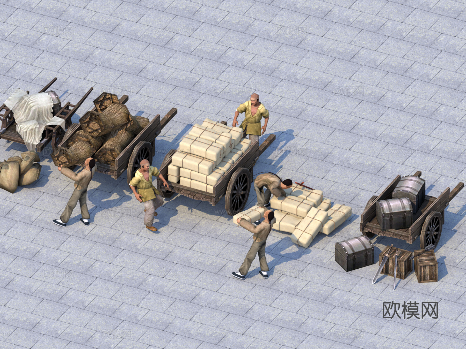 古代货物，搬运，古代搬运工，货物免费su模型