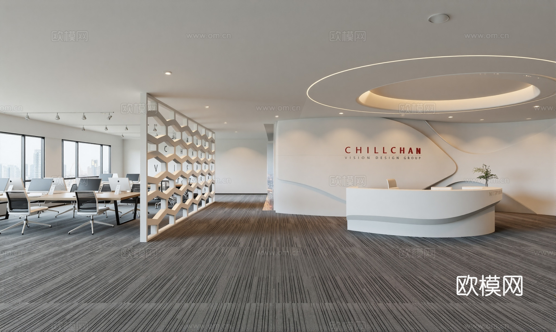 现代异形接待台服务前台su模型