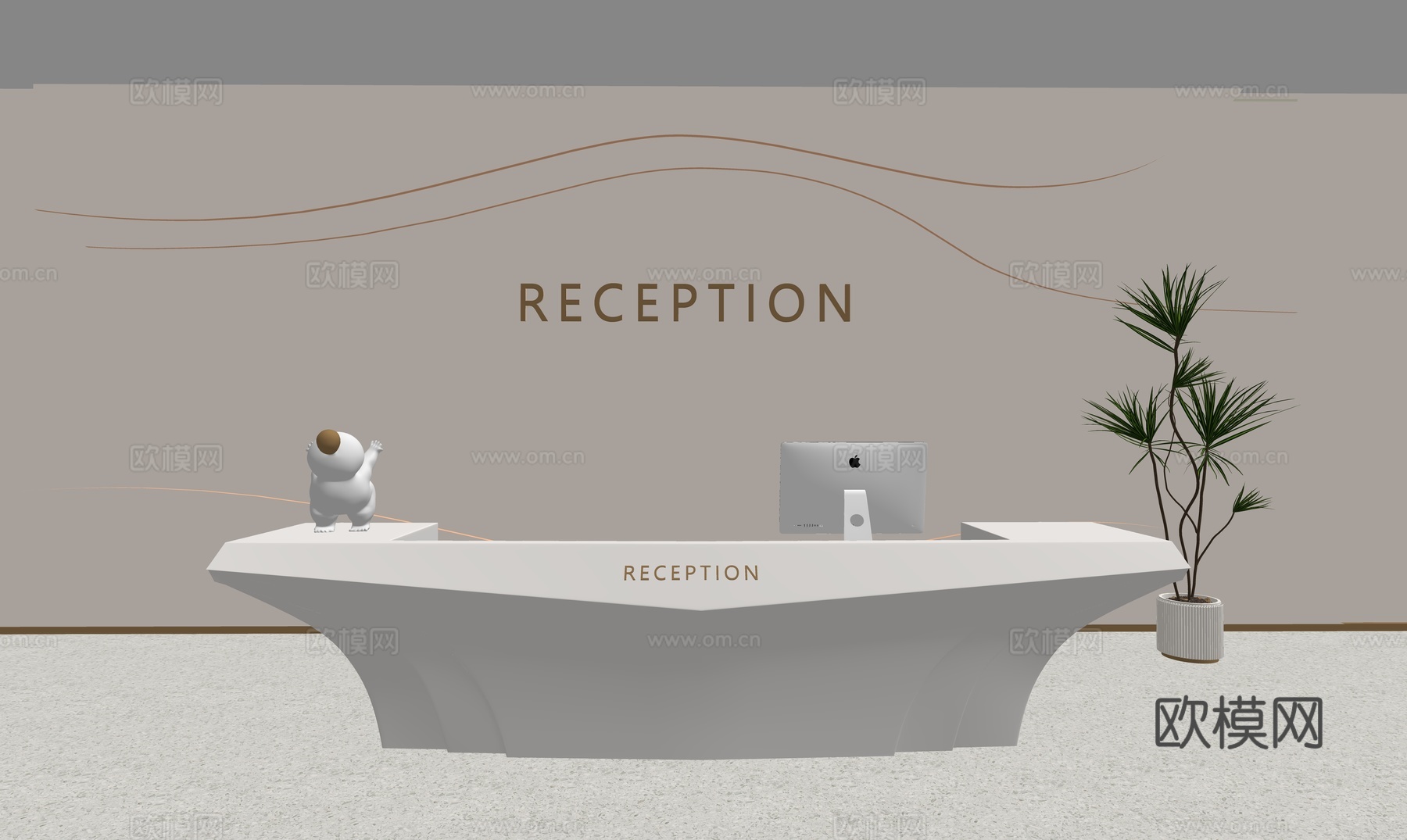 现代异形接待台服务前台su模型下载（渲染图2）
