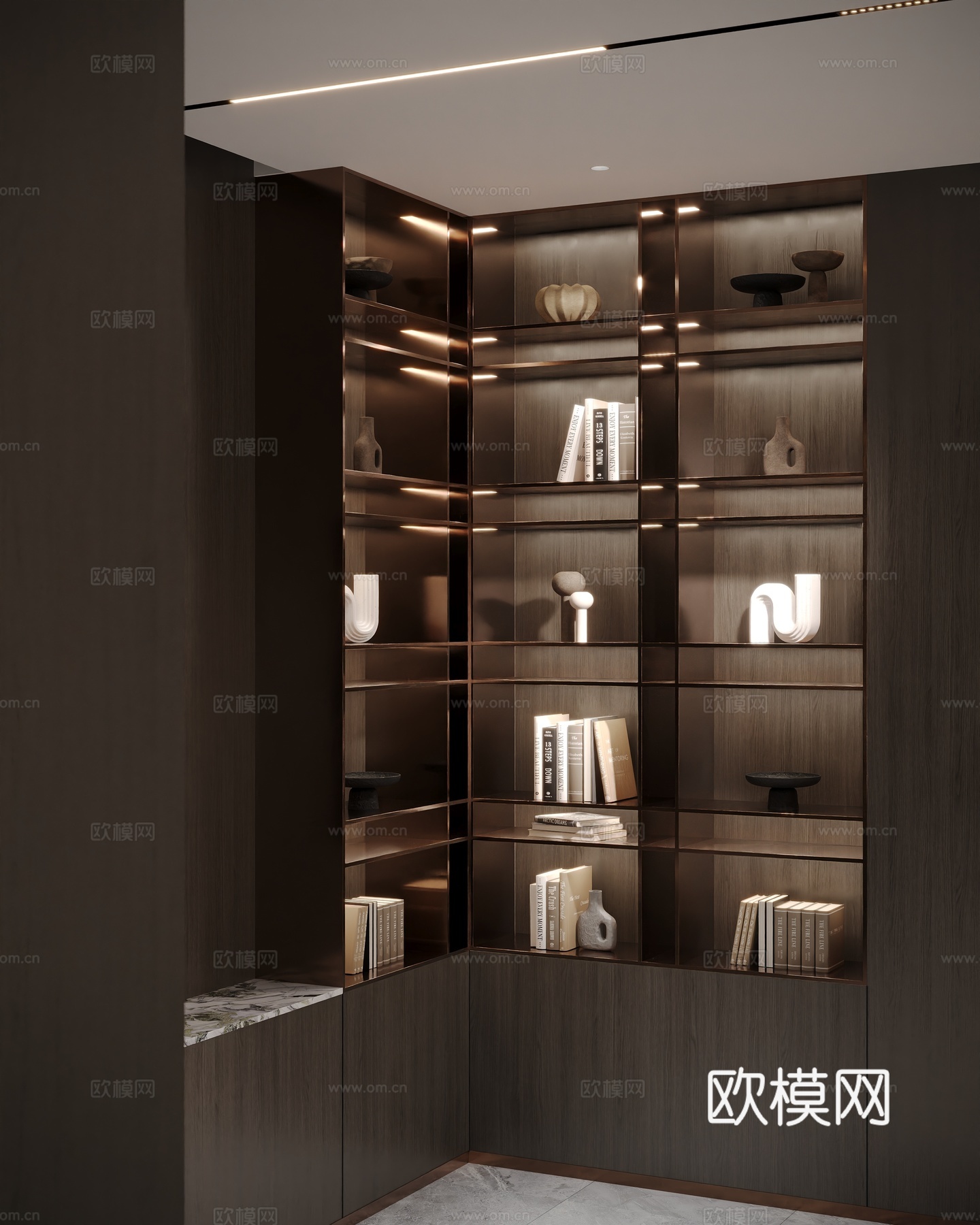 现代开放意式书柜摆件su模型