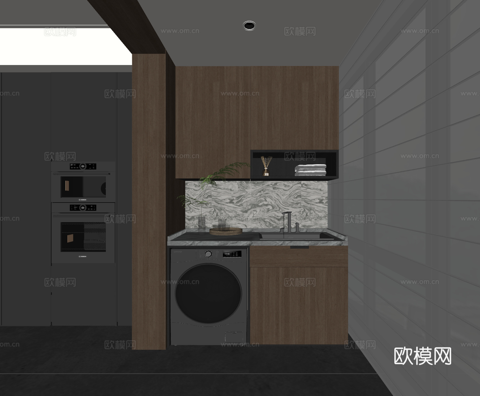 现代意式洗衣机柜 阳台柜su模型