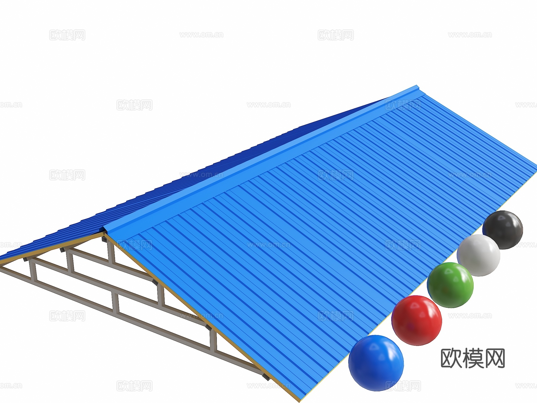 现代彩钢瓦 简易房屋顶 铁皮瓦 保温波形板 铁板瓦 雨棚围墙su模型