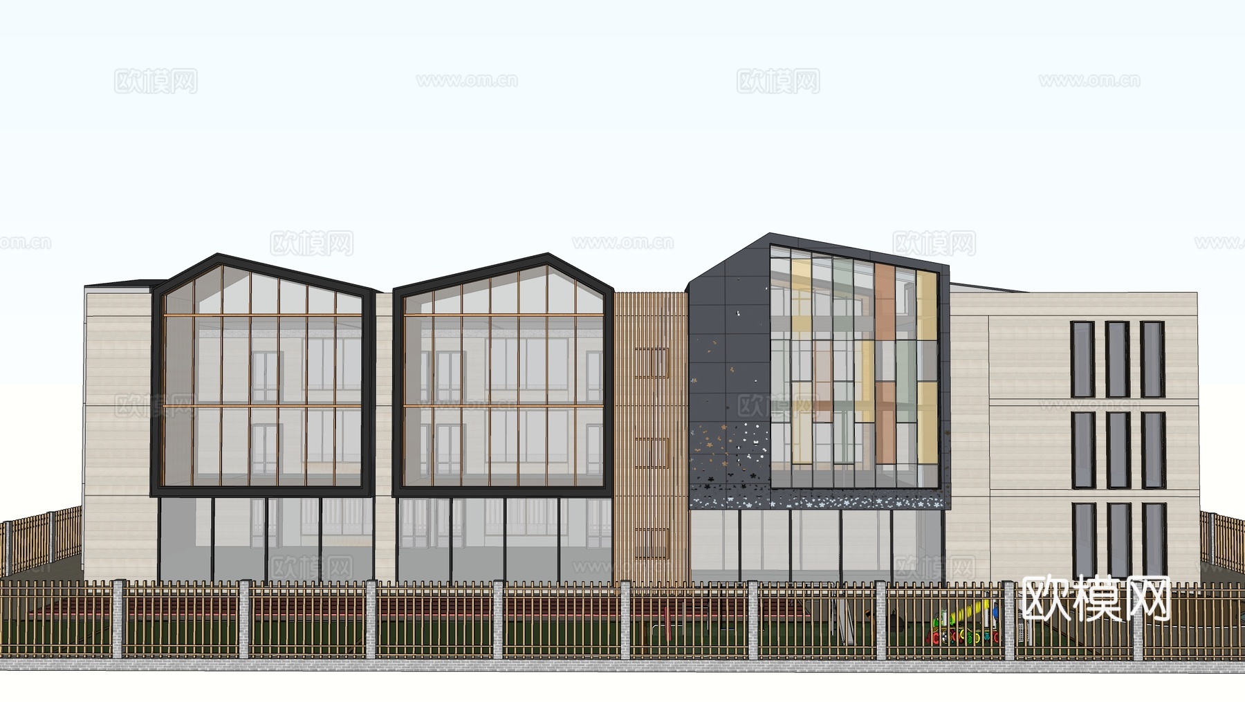 现代学校建筑  幼儿园建筑su模型