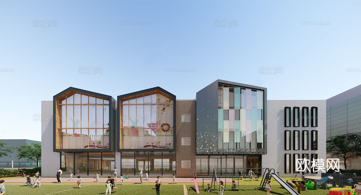 现代学校建筑  幼儿园建筑su模型