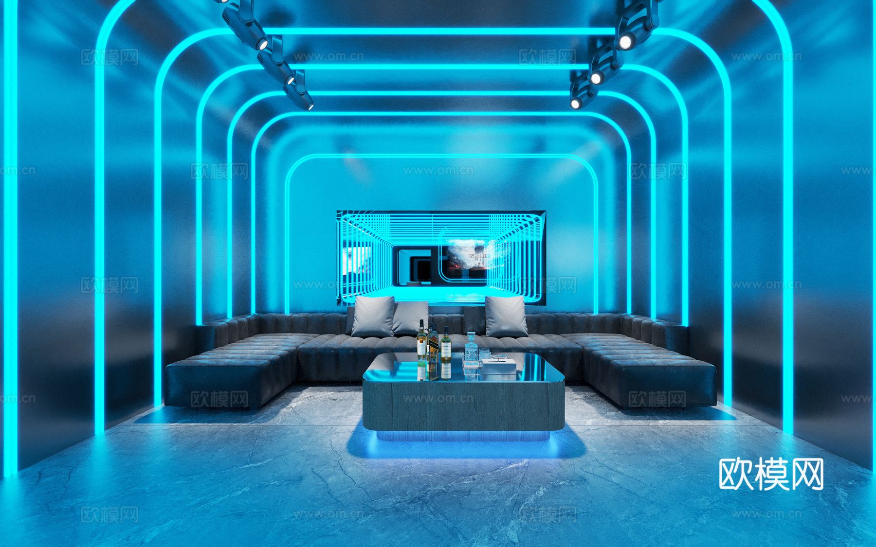 现代 科技风 KTV 灯带造型 包厢 包间 沙发桌椅 千层镜su模型