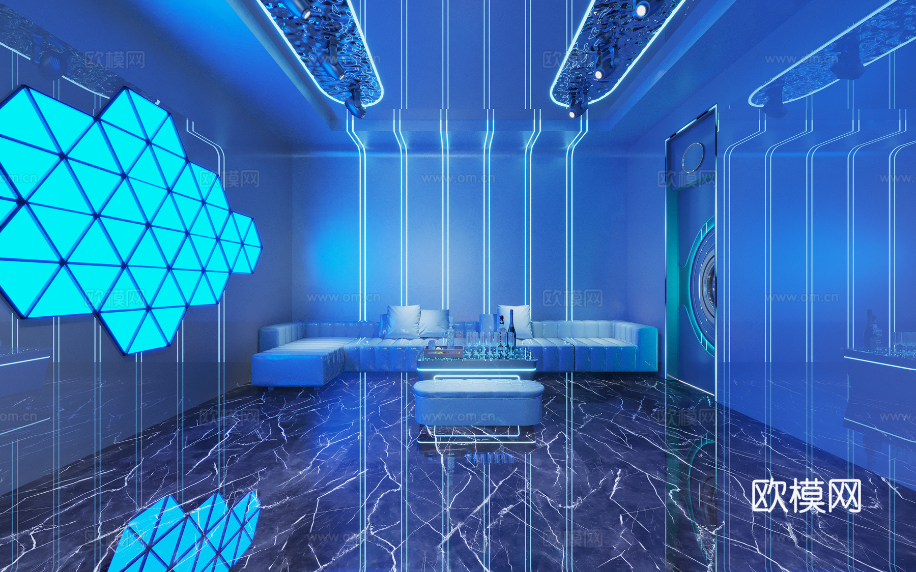 现代科技风 KTV 灯带造型 包厢 包间沙发 桌椅 干层镜su模型