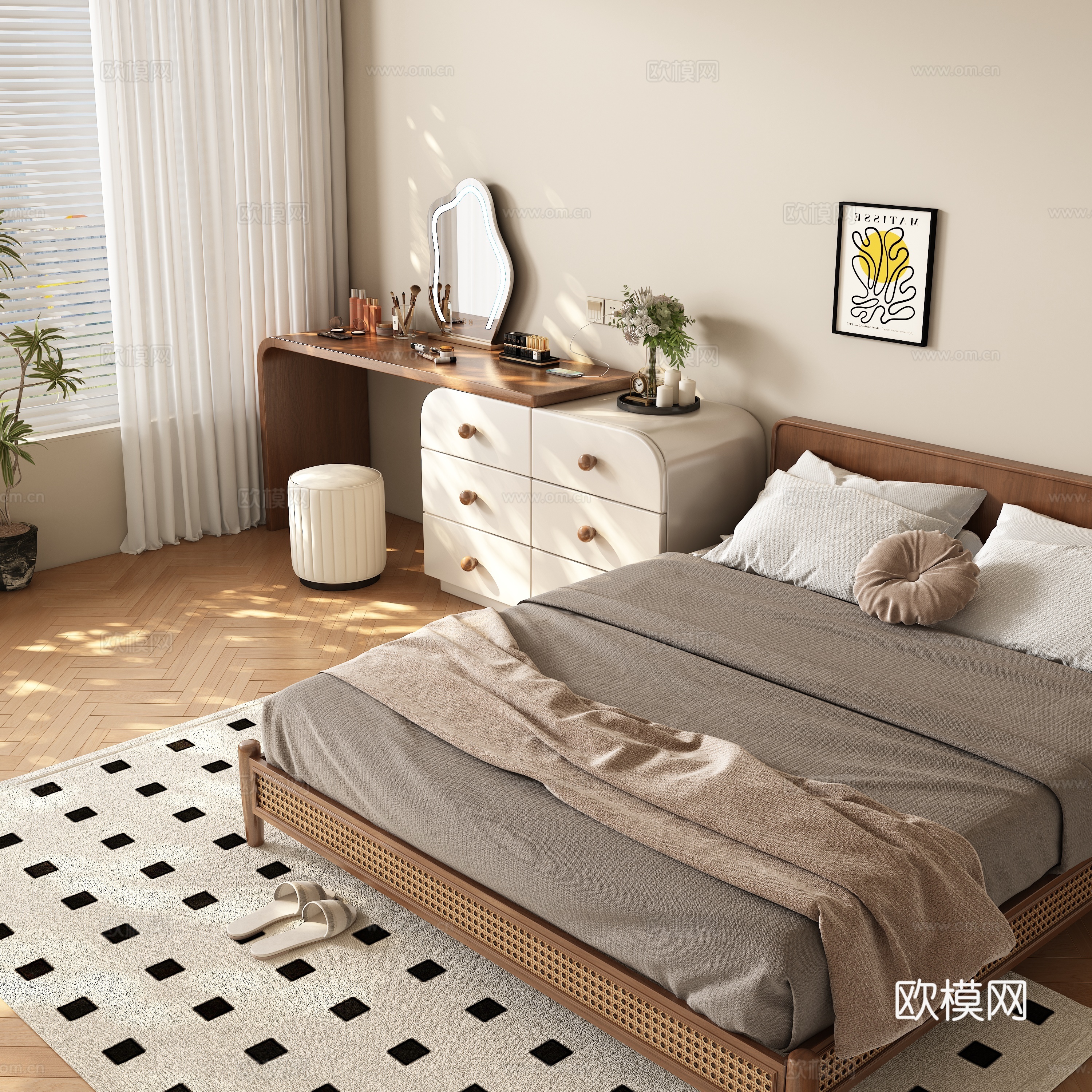 侘寂风卧室 梳妆台3d模型下载