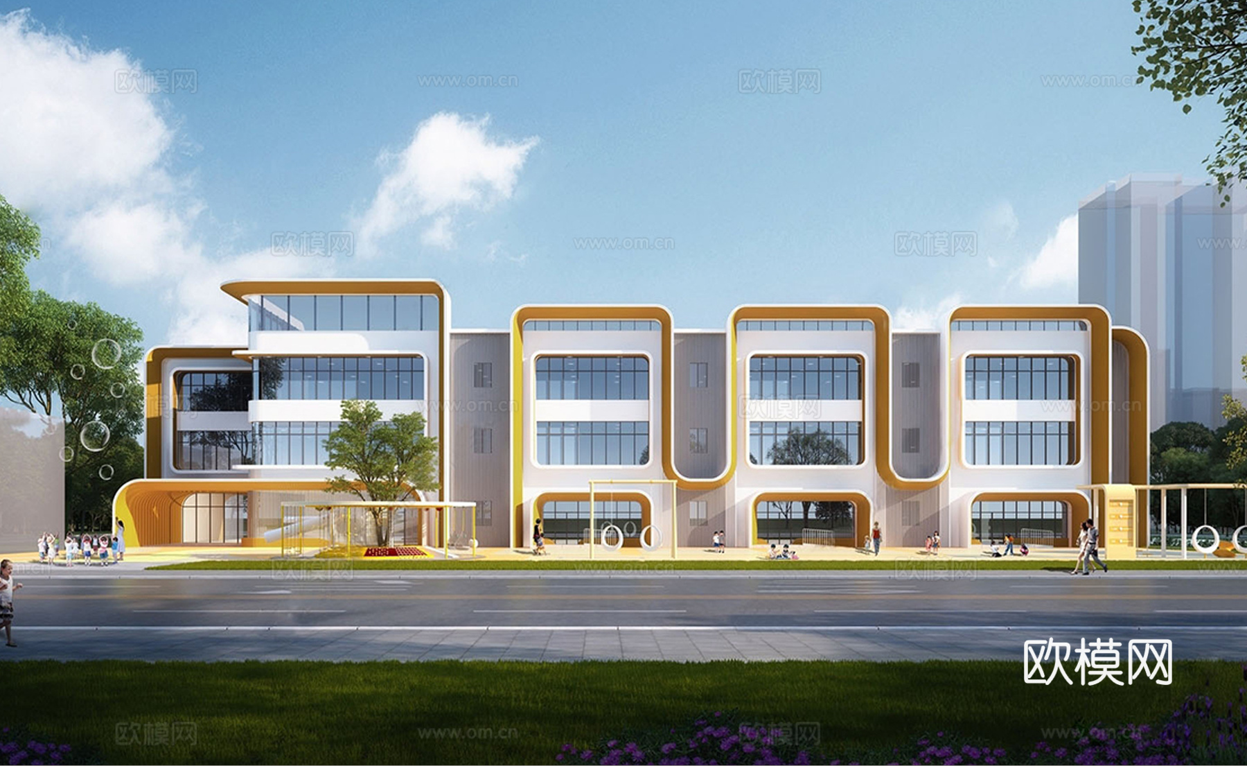 现代幼儿园建筑 学校建筑su模型
