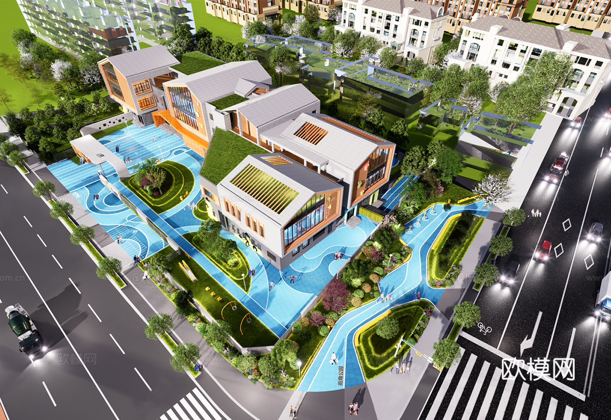 现代幼儿园  幼儿园建筑su模型